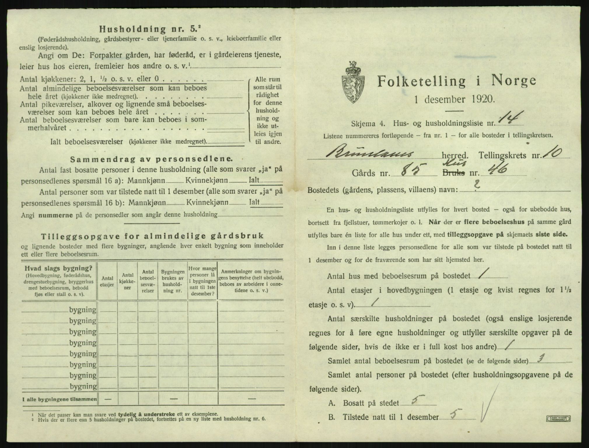 SAKO, 1920 census for Brunlanes, 1920, p. 1273