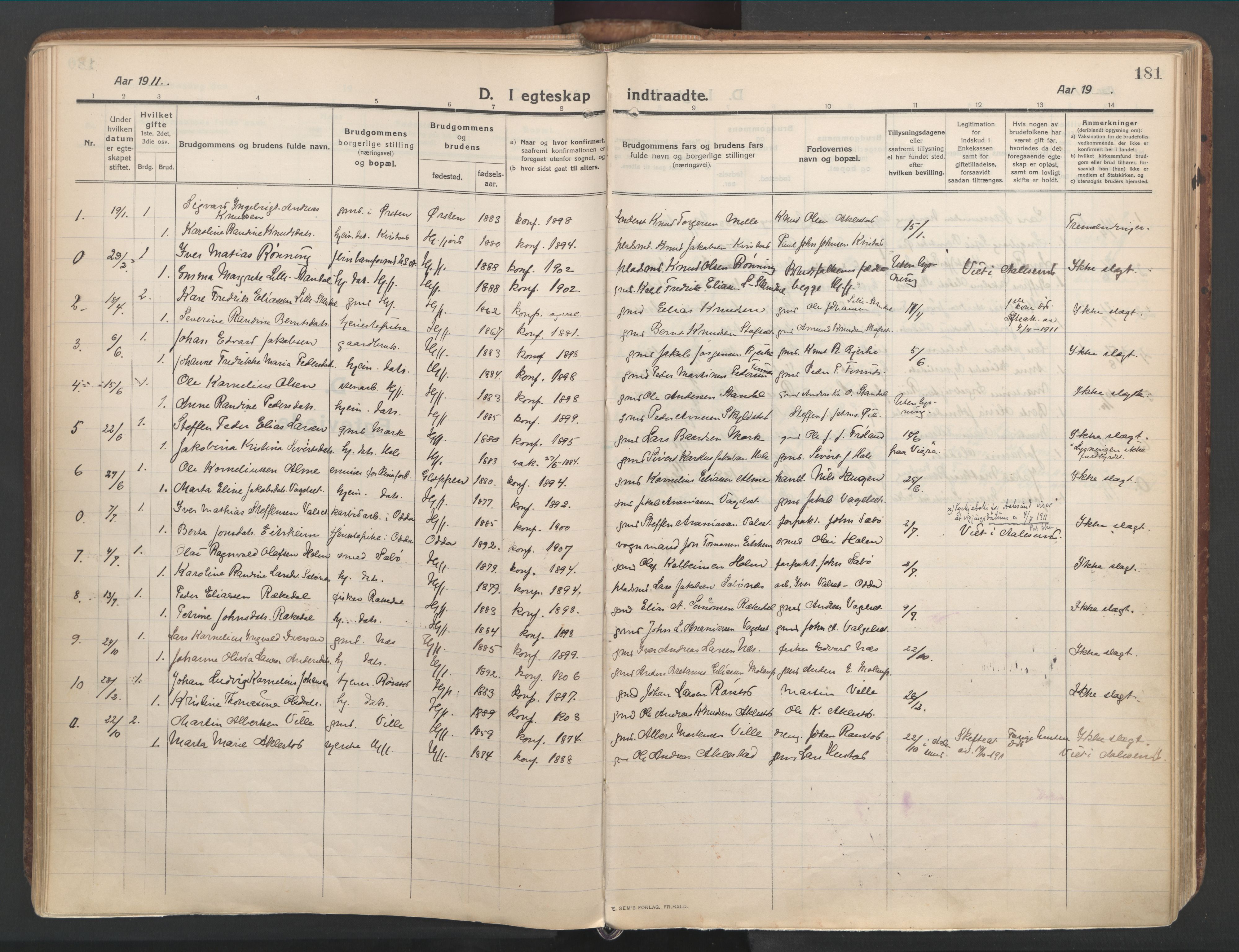 Ministerialprotokoller, klokkerbøker og fødselsregistre - Møre og Romsdal, AV/SAT-A-1454/515/L0212: Parish register (official) no. 515A08, 1911-1935, p. 181