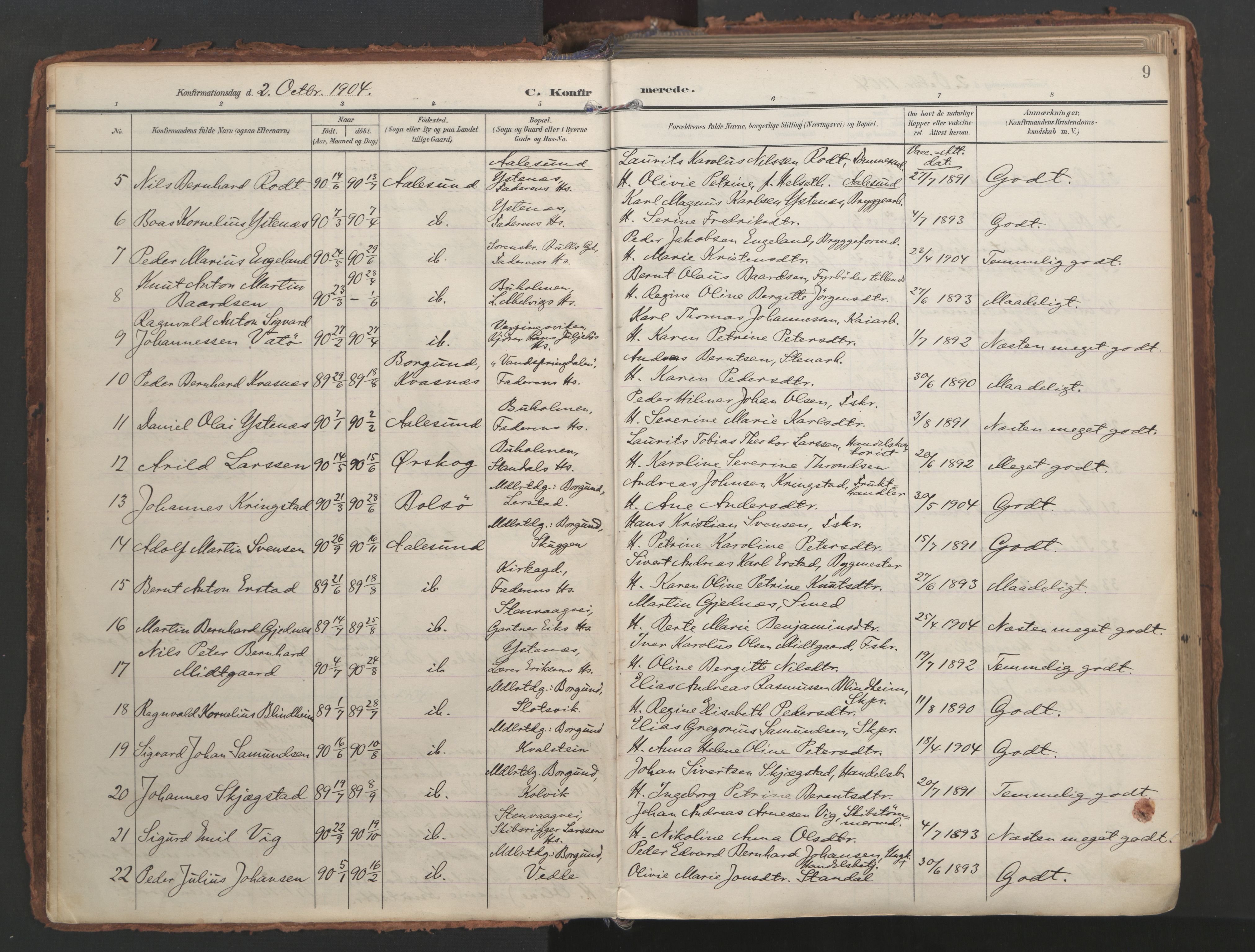 Ministerialprotokoller, klokkerbøker og fødselsregistre - Møre og Romsdal, AV/SAT-A-1454/529/L0459: Parish register (official) no. 529A09, 1904-1917, p. 9