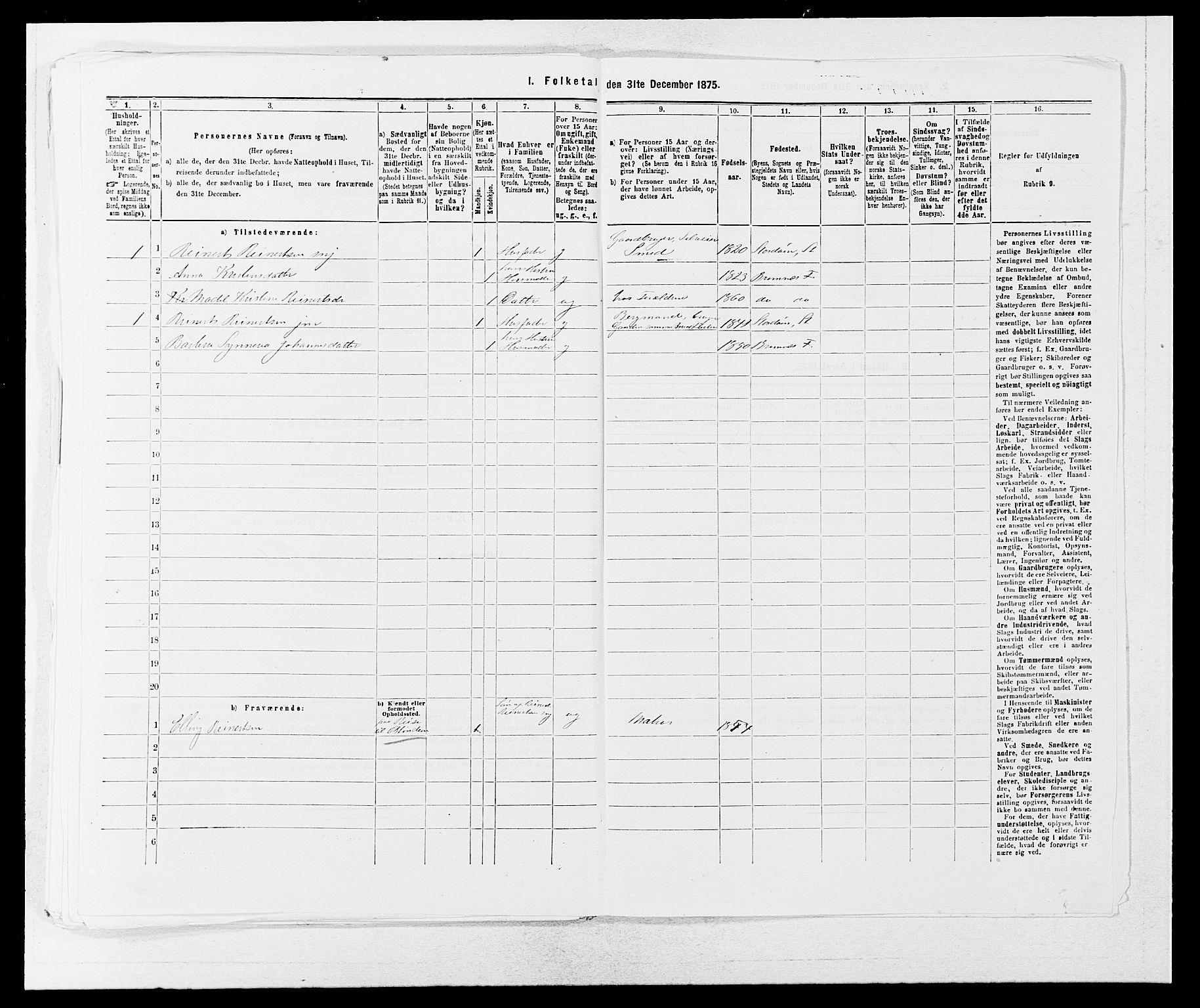 SAB, 1875 census for 1218P Finnås, 1875, p. 1102