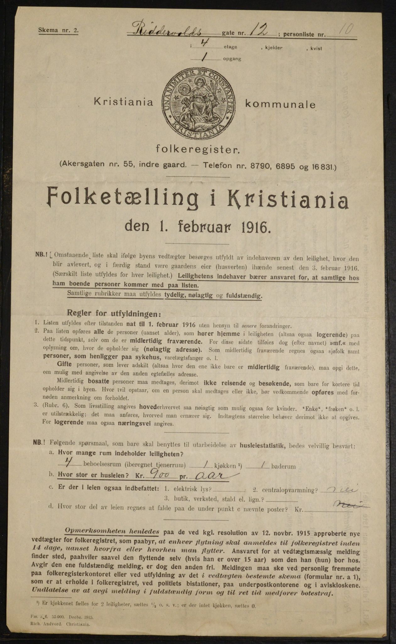 OBA, Municipal Census 1916 for Kristiania, 1916, p. 85327