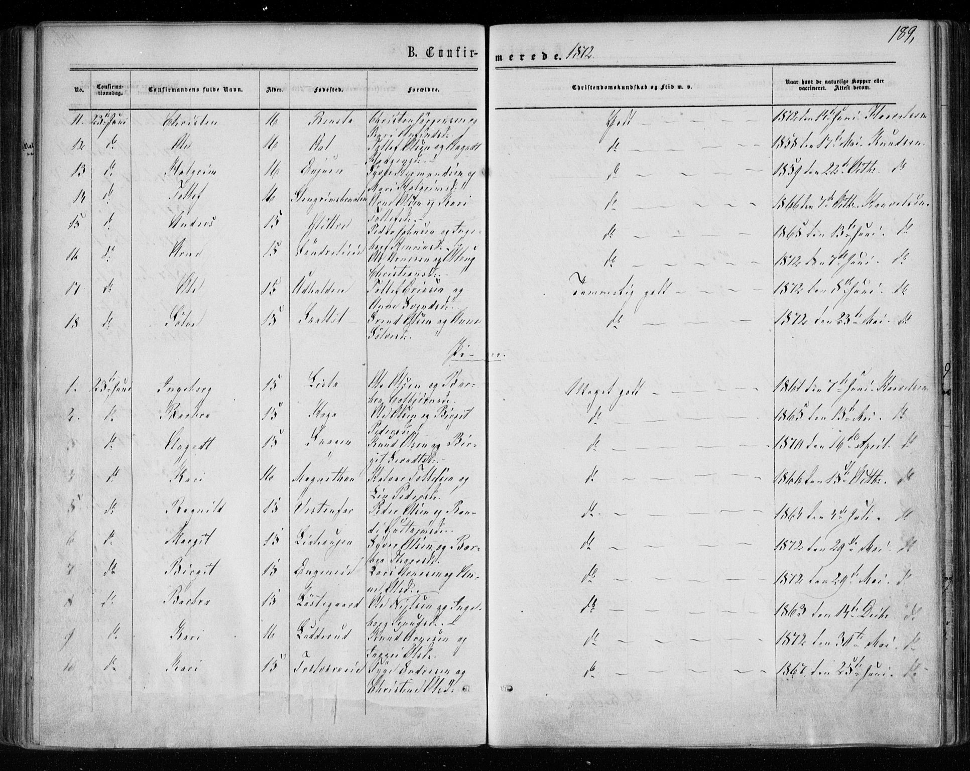 Gol kirkebøker, AV/SAKO-A-226/F/Fa/L0003: Parish register (official) no. I 3, 1863-1875, p. 189