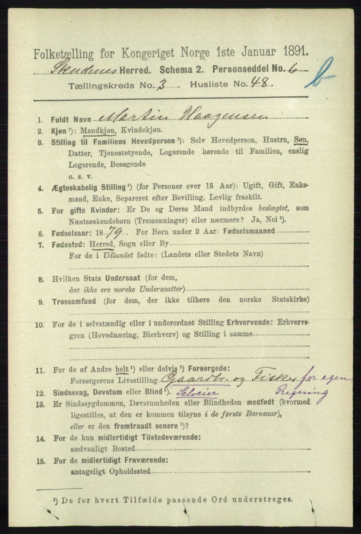 RA, 1891 census for 1150 Skudenes, 1891, p. 4252