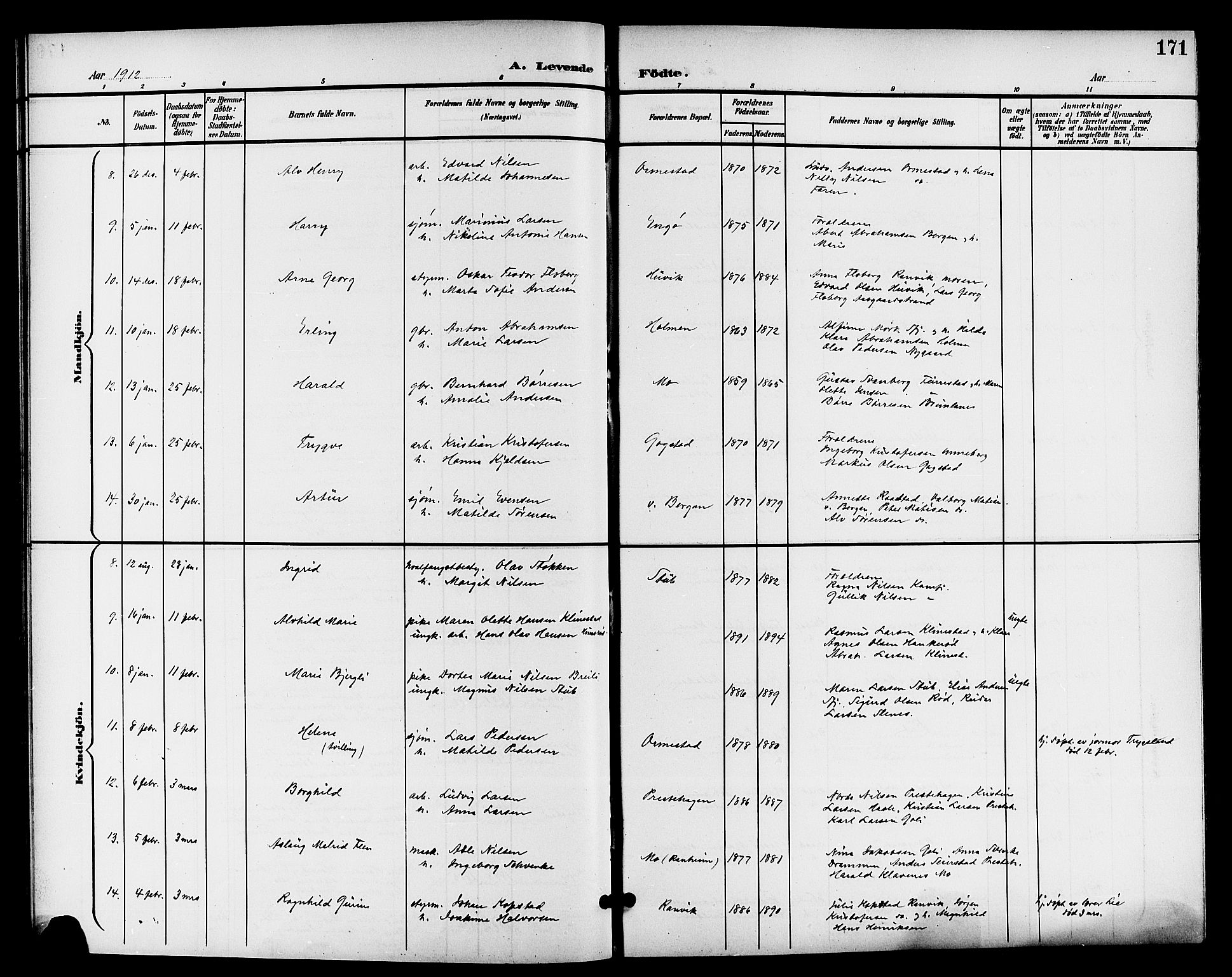 Sandar kirkebøker, AV/SAKO-A-243/G/Ga/L0002: Parish register (copy) no. 2, 1900-1915, p. 171