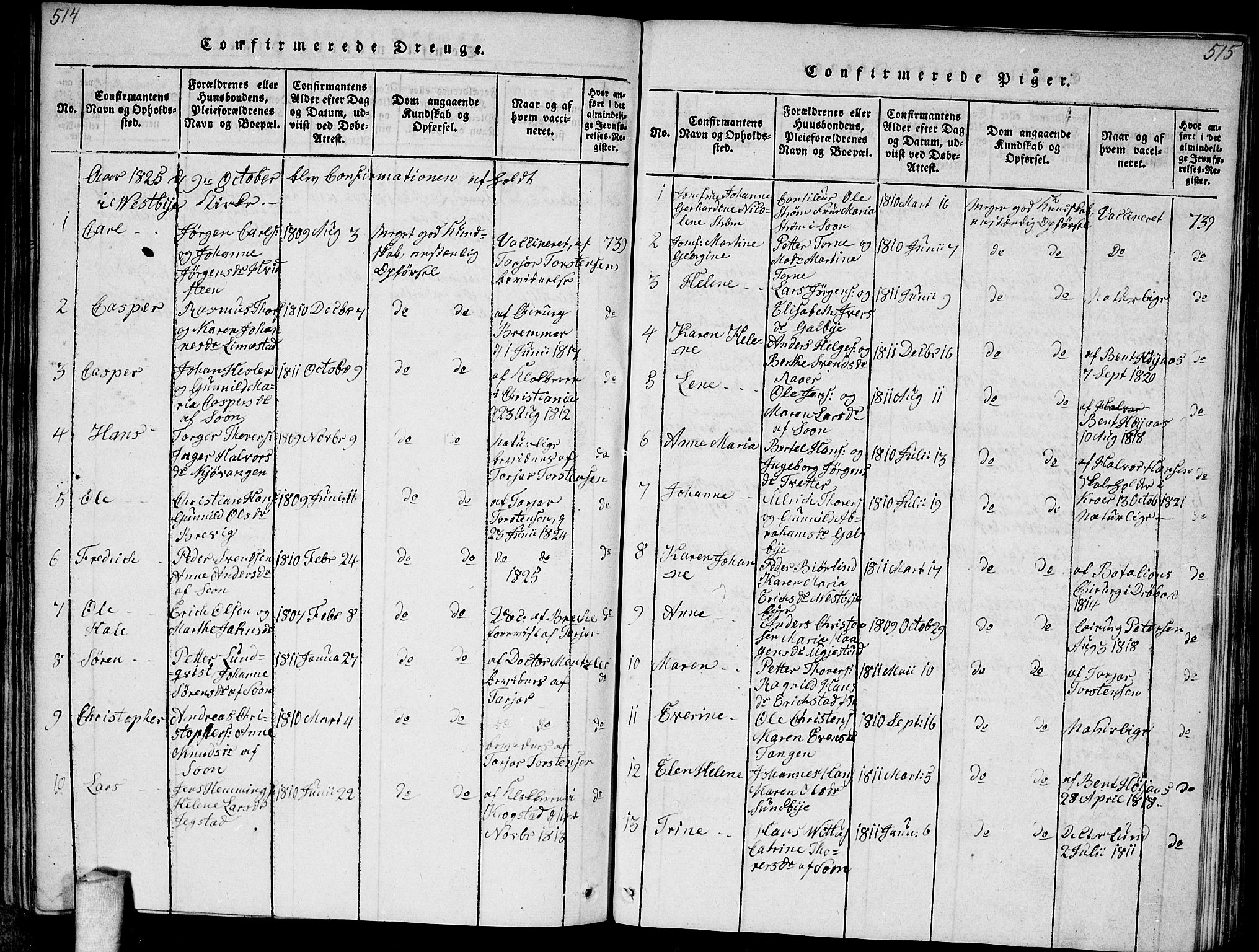 Vestby prestekontor Kirkebøker, SAO/A-10893/F/Fa/L0005: Parish register (official) no. I 5, 1814-1827, p. 514-515