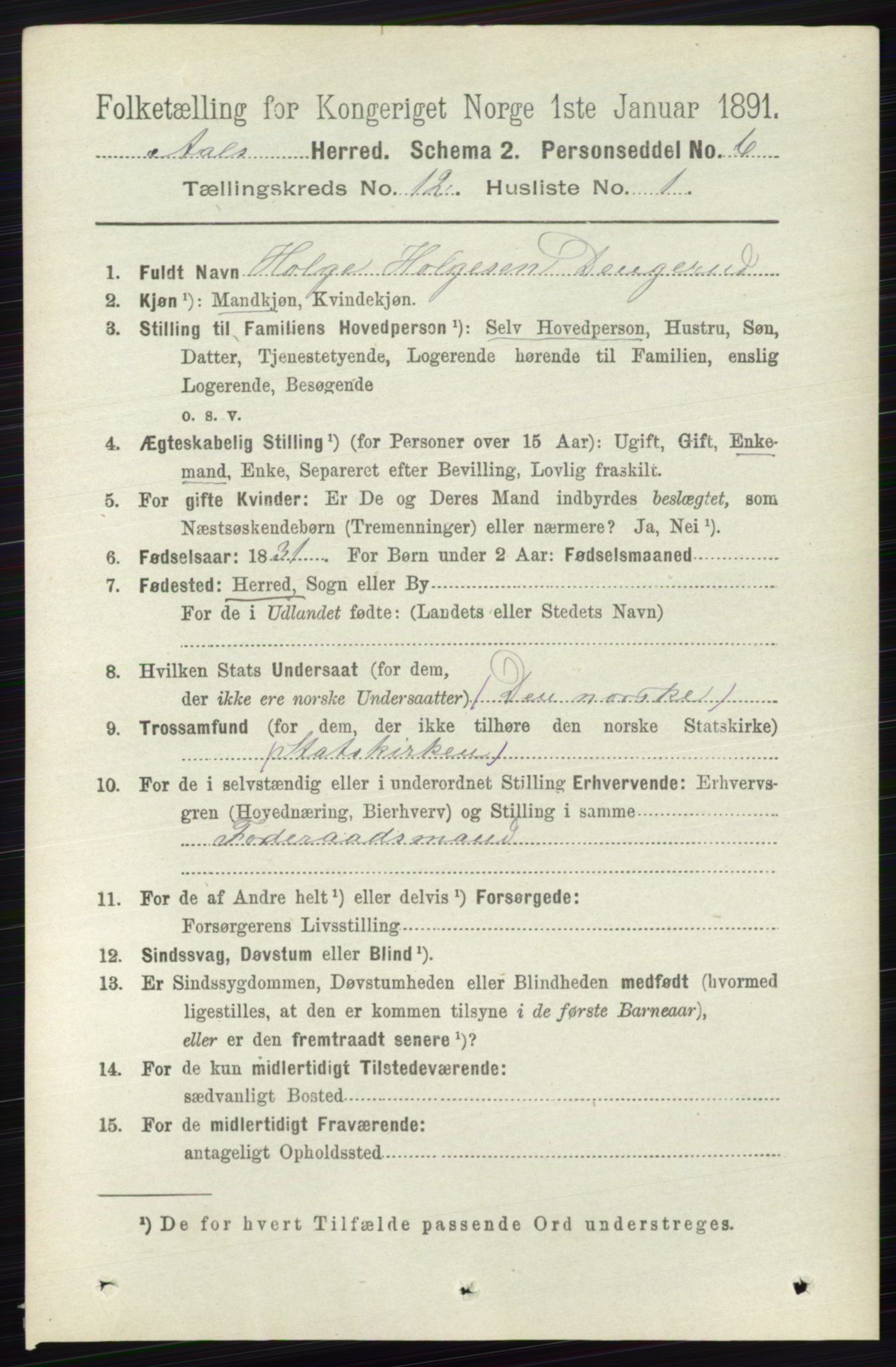 RA, 1891 census for 0619 Ål, 1891, p. 3012