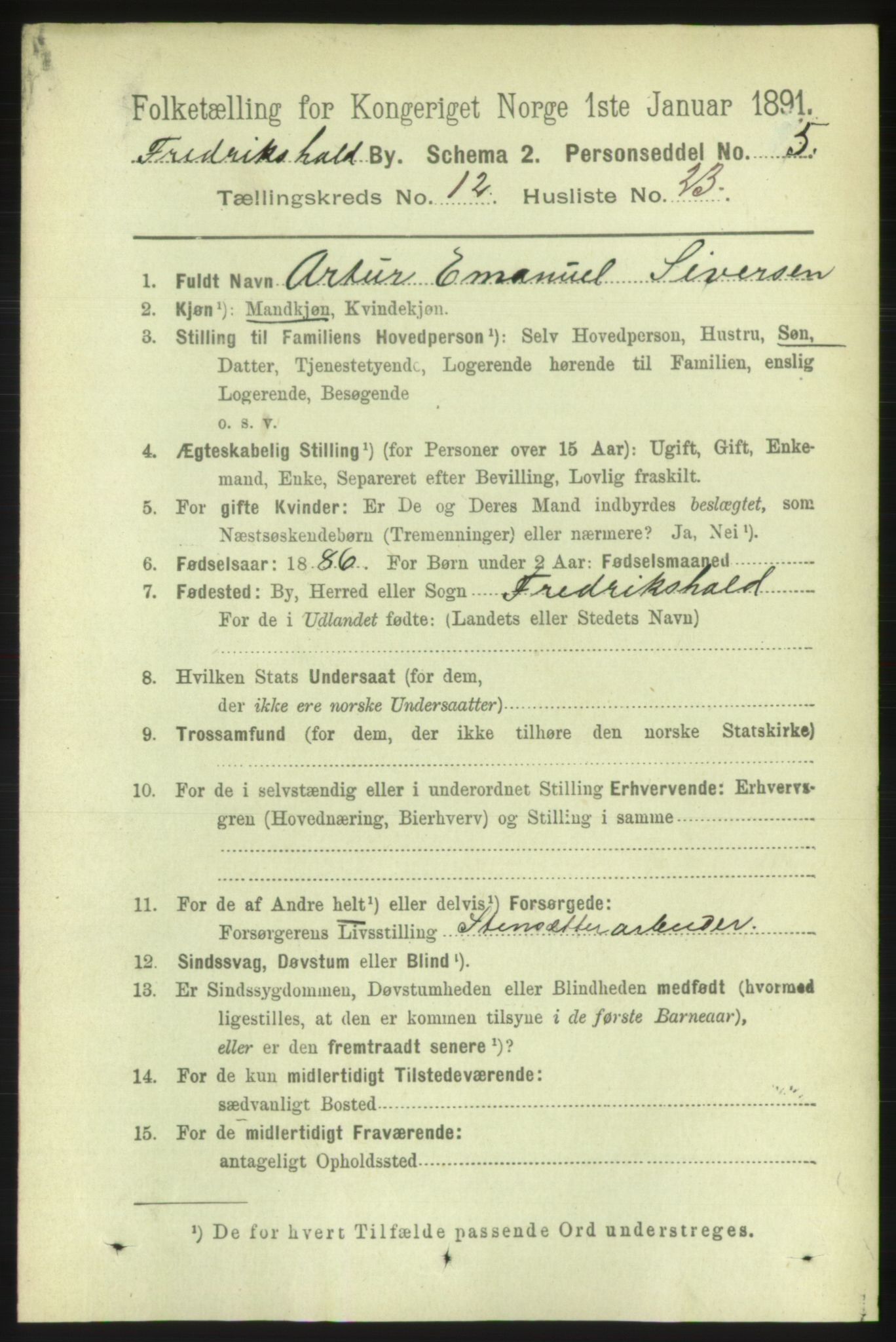 RA, 1891 census for 0101 Fredrikshald, 1891, p. 8567