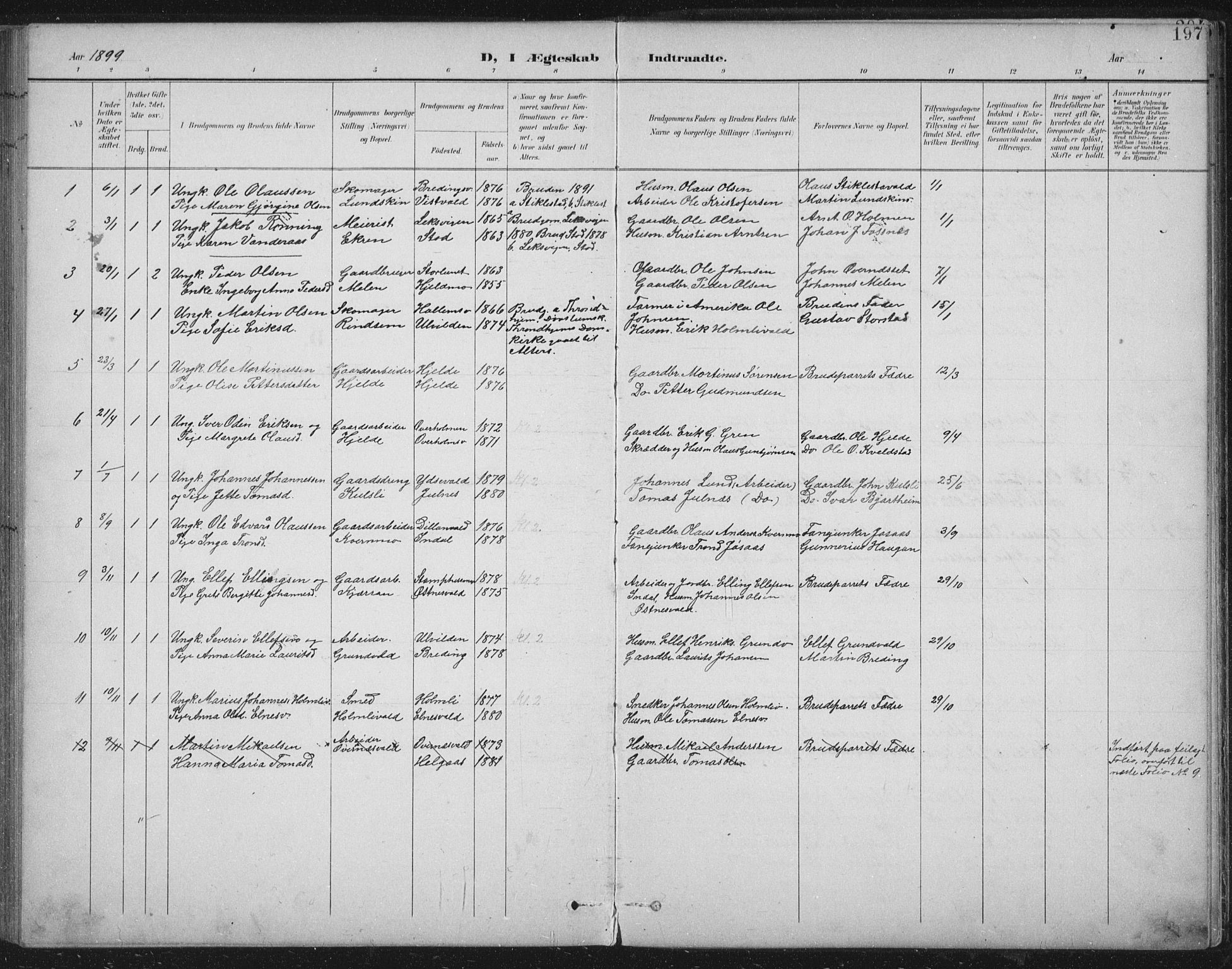 Ministerialprotokoller, klokkerbøker og fødselsregistre - Nord-Trøndelag, SAT/A-1458/724/L0269: Parish register (copy) no. 724C05, 1899-1920, p. 197