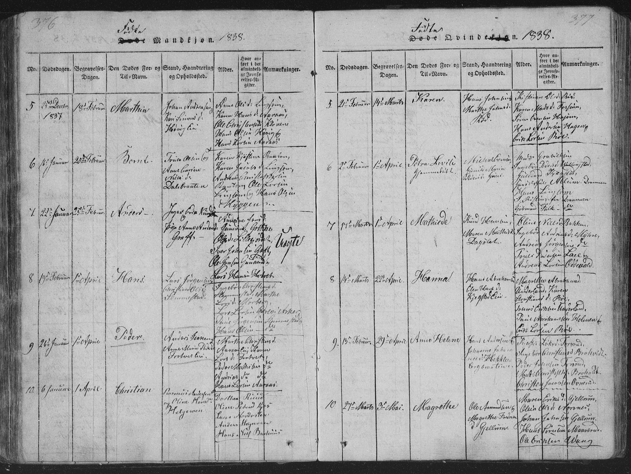 Røyken kirkebøker, AV/SAKO-A-241/G/Ga/L0003: Parish register (copy) no. 3, 1814-1856, p. 376-377