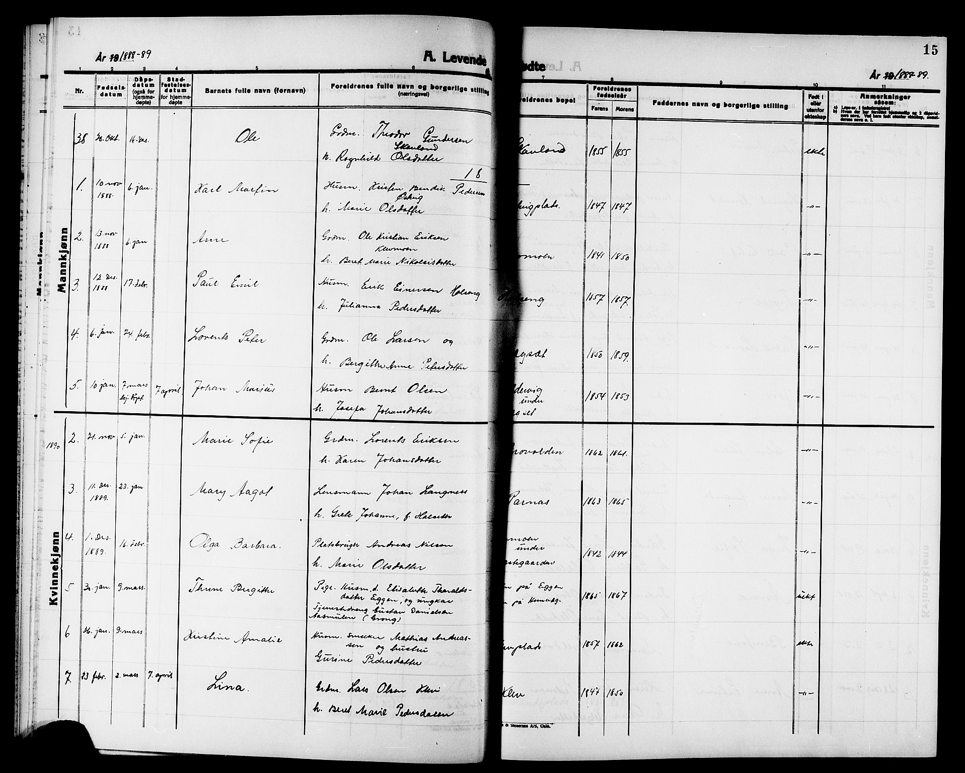 Ministerialprotokoller, klokkerbøker og fødselsregistre - Nord-Trøndelag, SAT/A-1458/749/L0487: Parish register (official) no. 749D03, 1887-1902, p. 15