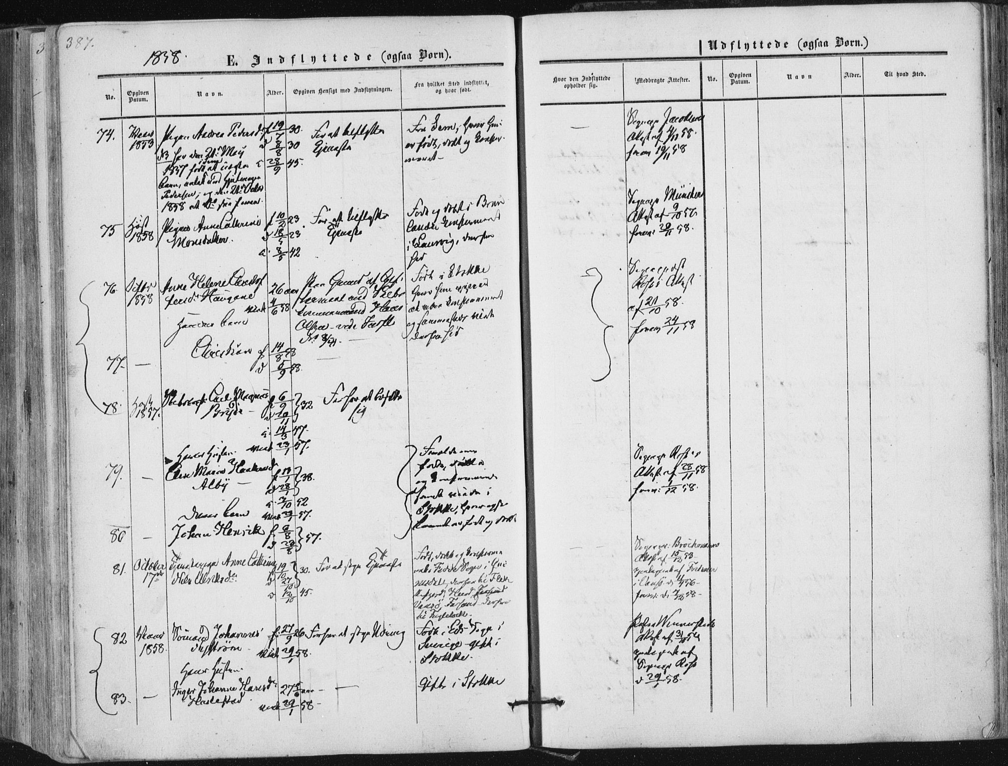 Tønsberg kirkebøker, AV/SAKO-A-330/F/Fa/L0008: Parish register (official) no. I 8, 1855-1864, p. 387