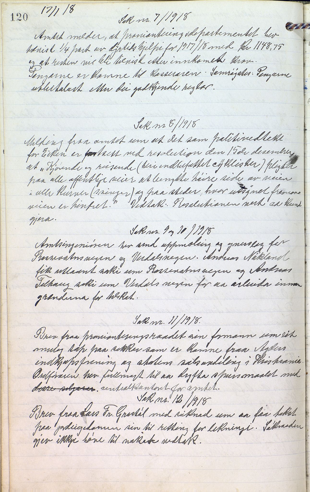 Eiken kommune - Formannskapet, ARKSOR/1034EI120/A/L0001: Møtebok, 1916-1925, p. 120