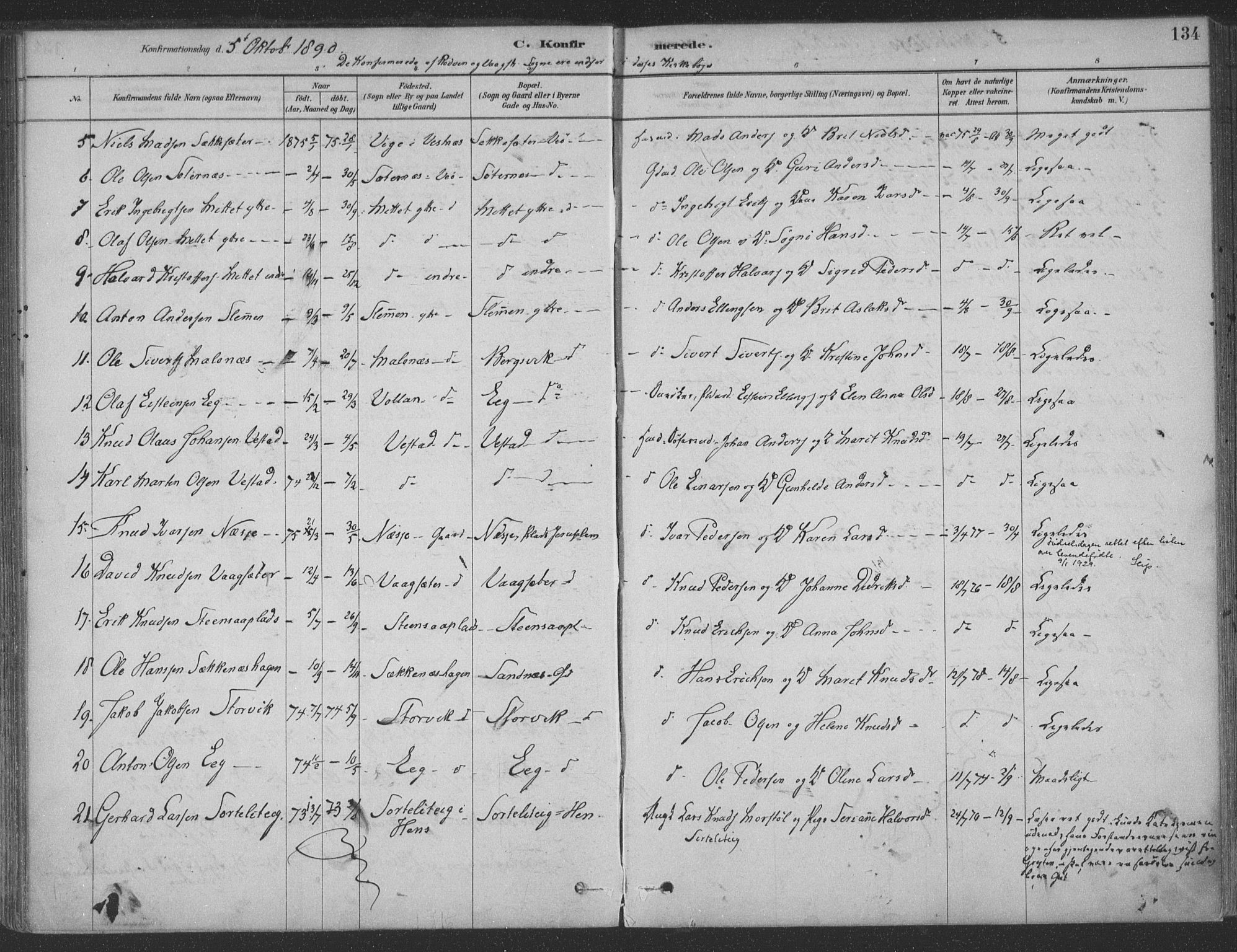 Ministerialprotokoller, klokkerbøker og fødselsregistre - Møre og Romsdal, AV/SAT-A-1454/547/L0604: Parish register (official) no. 547A06, 1878-1906, p. 134