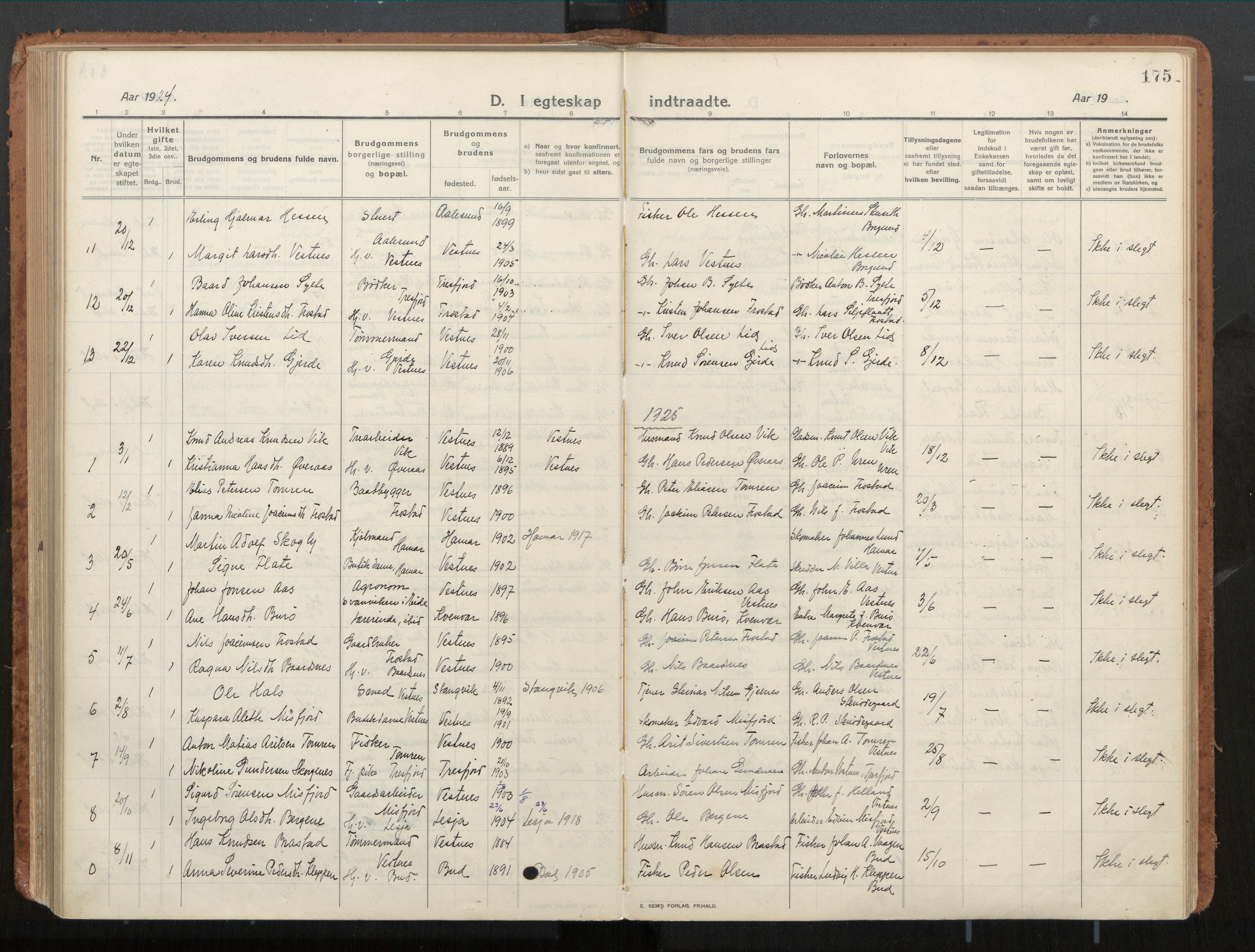 Ministerialprotokoller, klokkerbøker og fødselsregistre - Møre og Romsdal, SAT/A-1454/539/L0534a: Parish register (official) no. 539A08, 1912-1935, p. 175