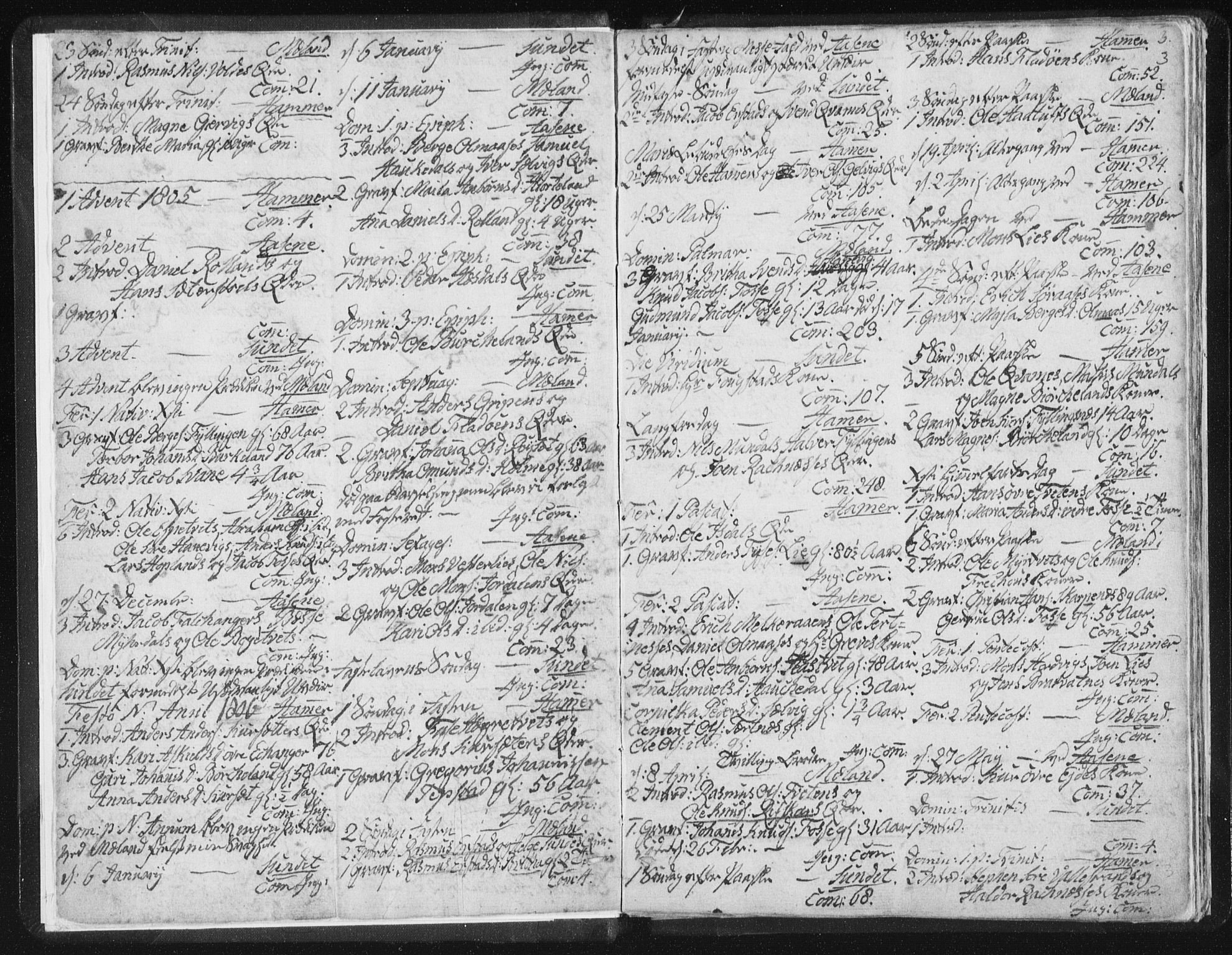 Hamre sokneprestembete, AV/SAB-A-75501/H/Ha/Haa/Haaa/L0009: Parish register (official) no. A 9, 1805-1815, p. 3