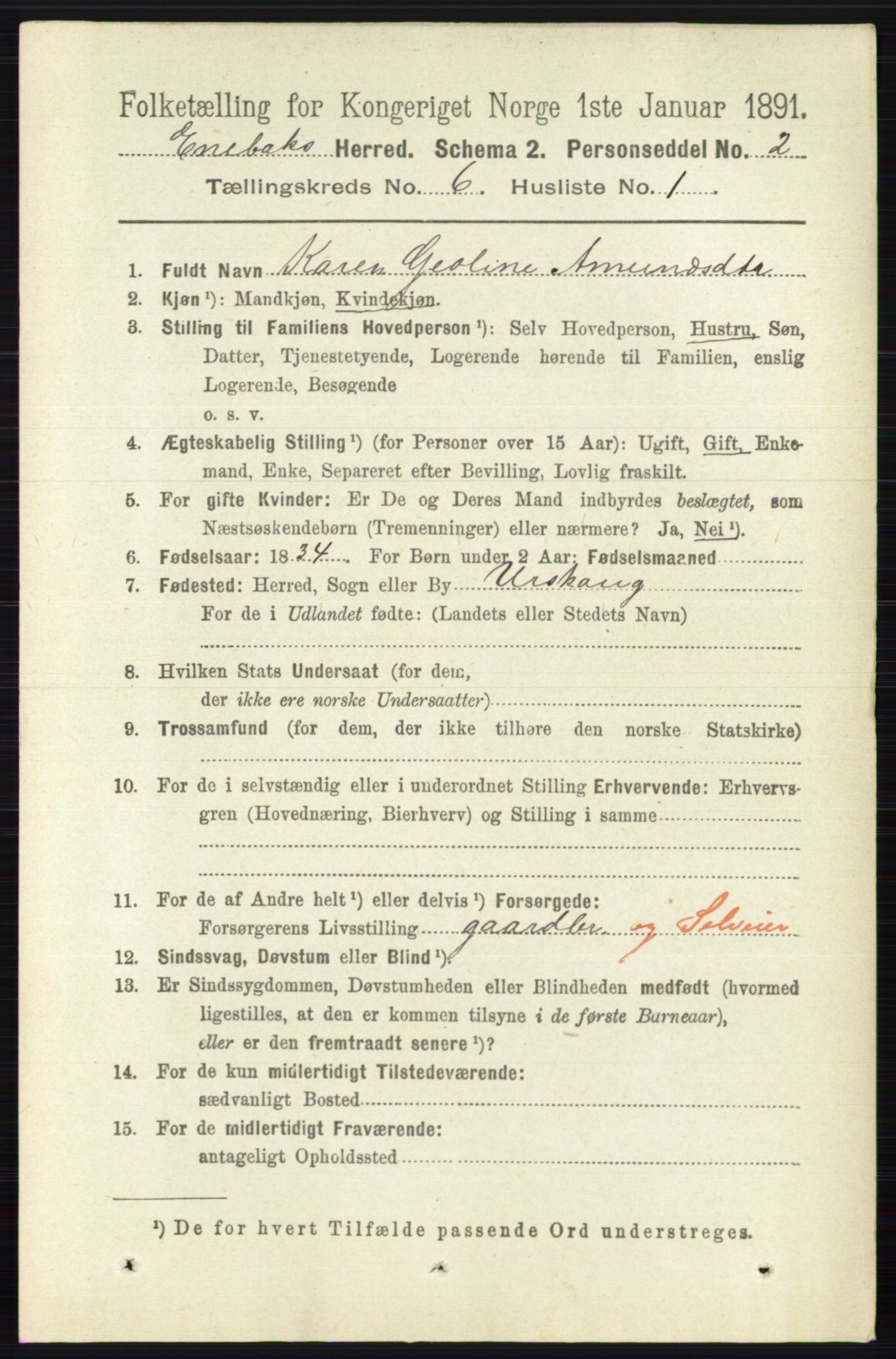 RA, 1891 census for 0229 Enebakk, 1891, p. 2899