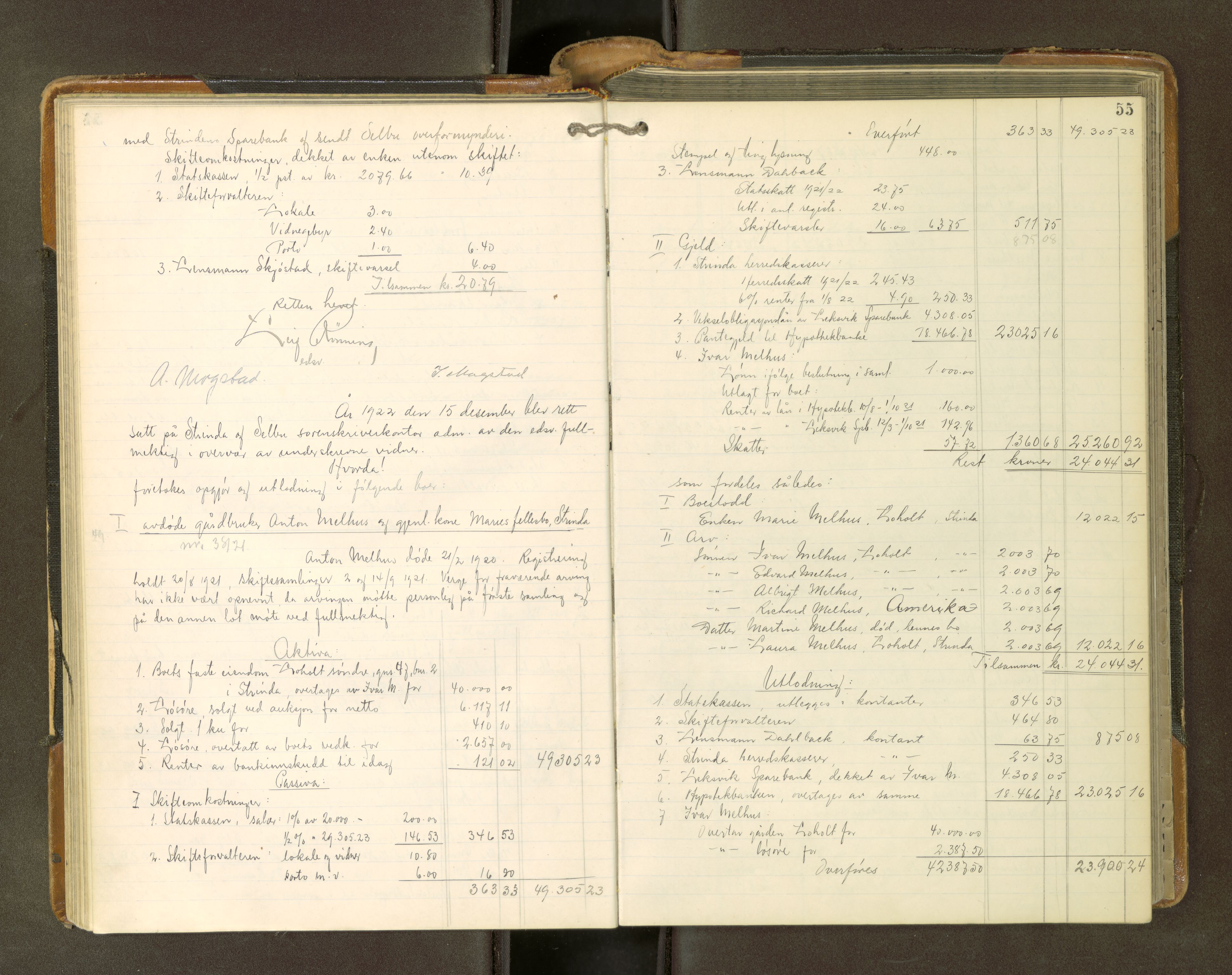 Strinda og Selbu sorenskriveri, AV/SAT-A-0015/3/3A/3Aa/L0019: Skifteutlodningsprot., 1921-1927, p. 55