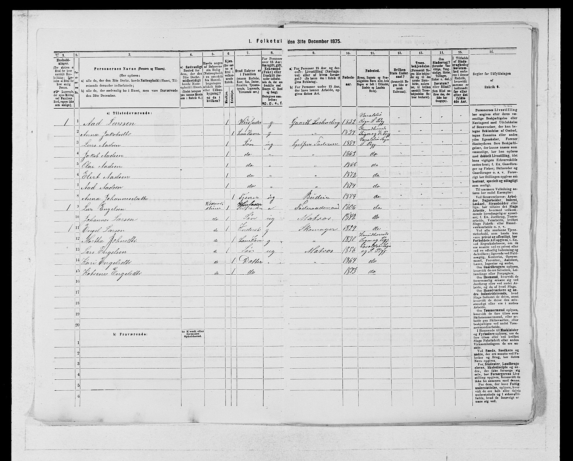 SAB, 1875 census for 1226P Strandebarm, 1875, p. 324