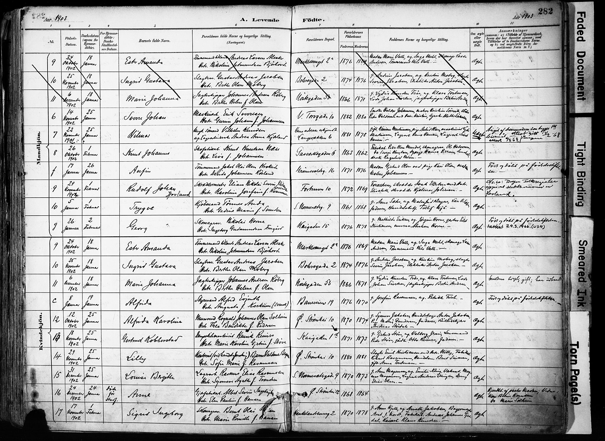 Domkirken sokneprestembete, AV/SAB-A-74801/H/Haa/L0024: Parish register (official) no. B 7, 1888-1903, p. 282