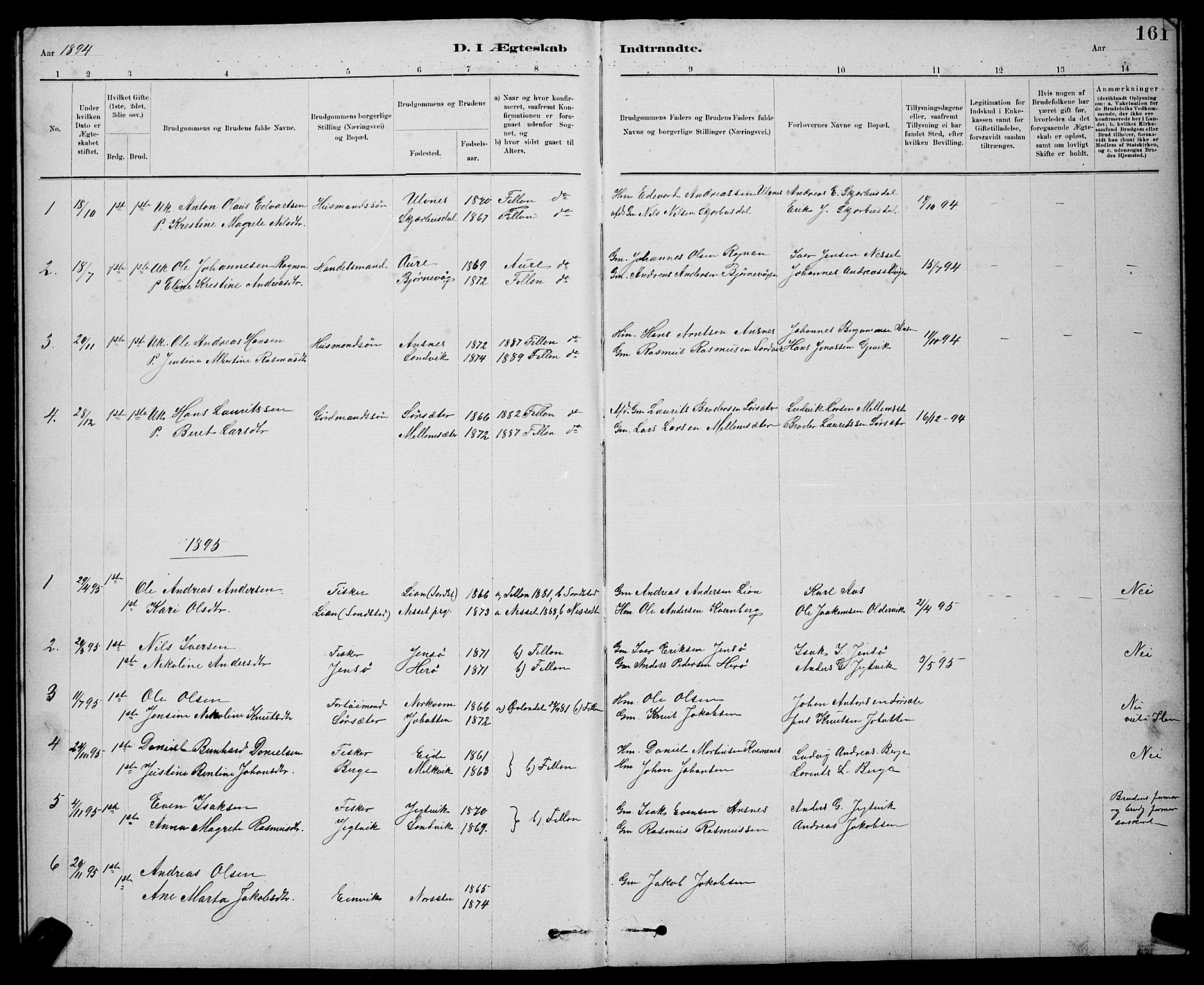 Ministerialprotokoller, klokkerbøker og fødselsregistre - Sør-Trøndelag, AV/SAT-A-1456/637/L0562: Parish register (copy) no. 637C03, 1883-1898, p. 161