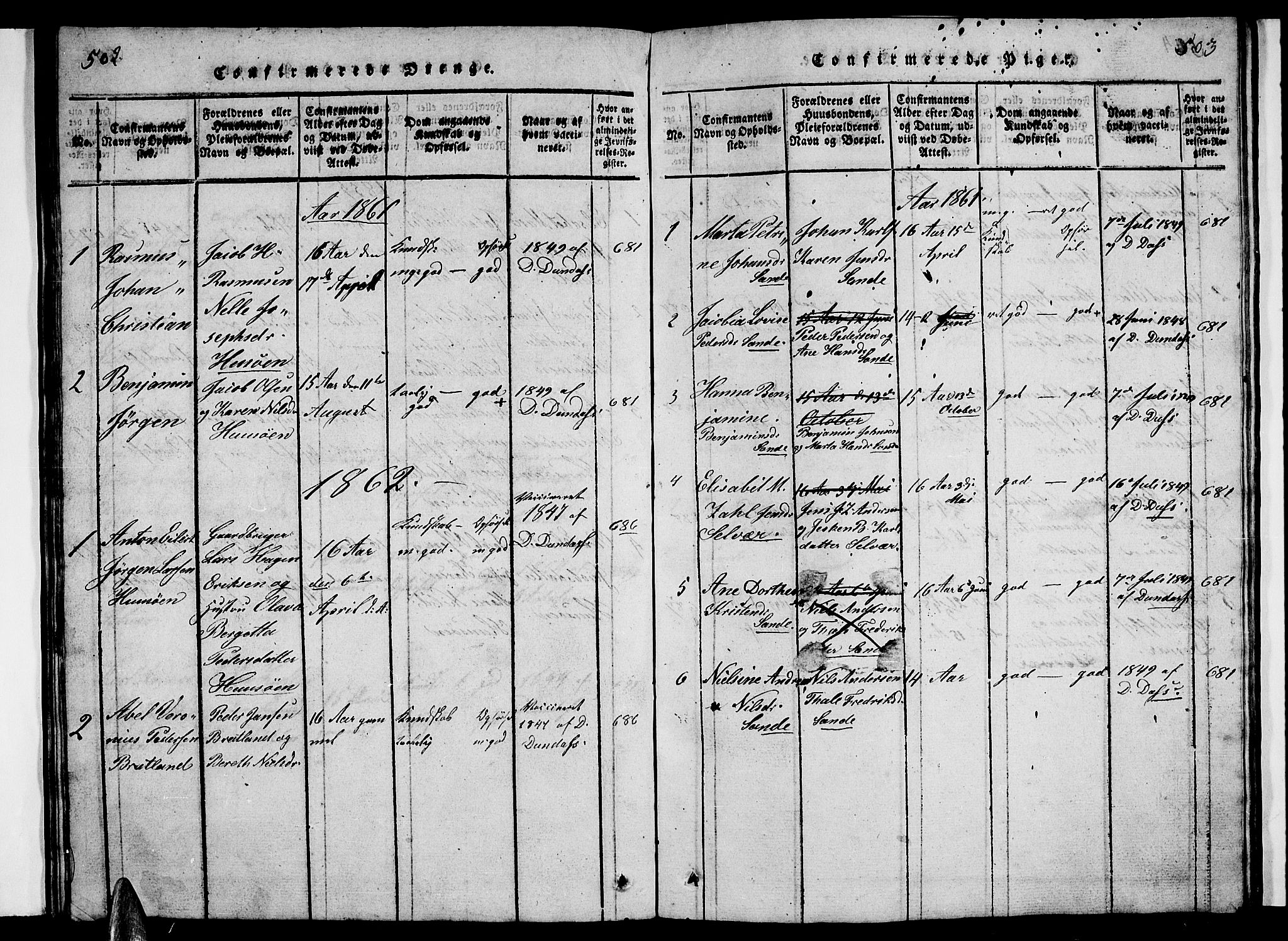Ministerialprotokoller, klokkerbøker og fødselsregistre - Nordland, SAT/A-1459/840/L0581: Parish register (copy) no. 840C01, 1820-1873, p. 502-503