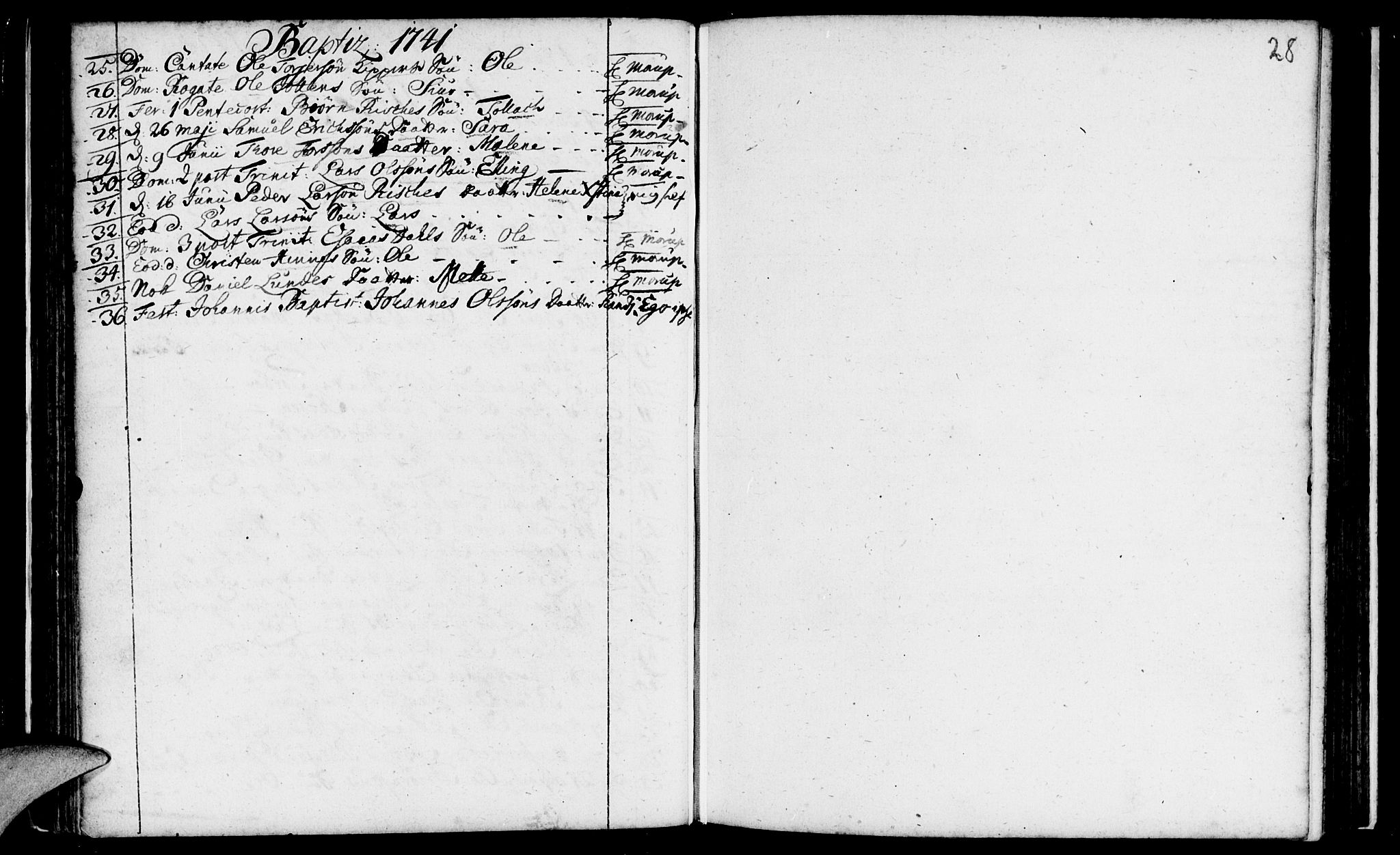 Domkirken sokneprestkontor, AV/SAST-A-101812/001/30/30BA/L0003: Parish register (official) no. A 3 /1, 1738-1760, p. 28