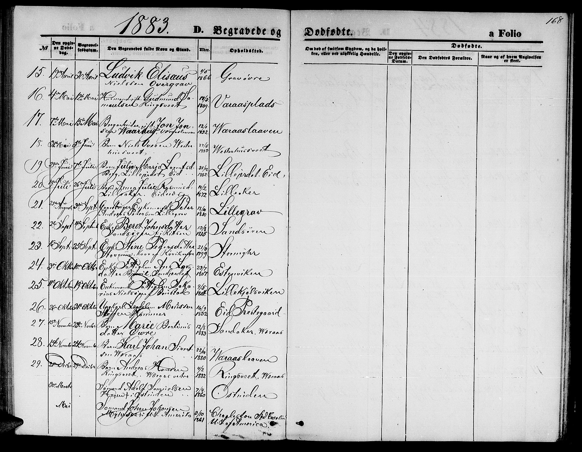 Ministerialprotokoller, klokkerbøker og fødselsregistre - Nord-Trøndelag, SAT/A-1458/722/L0225: Parish register (copy) no. 722C01, 1871-1888, p. 168