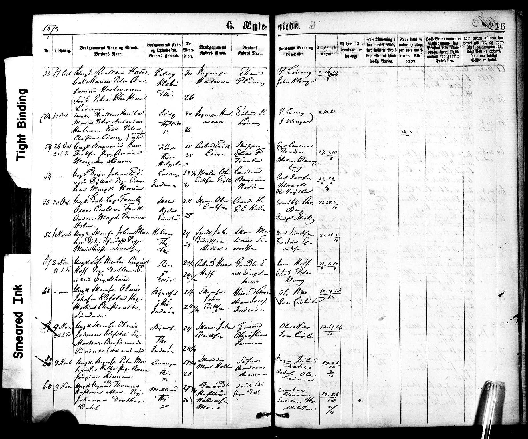 Ministerialprotokoller, klokkerbøker og fødselsregistre - Sør-Trøndelag, AV/SAT-A-1456/602/L0118: Parish register (official) no. 602A16, 1873-1879, p. 216