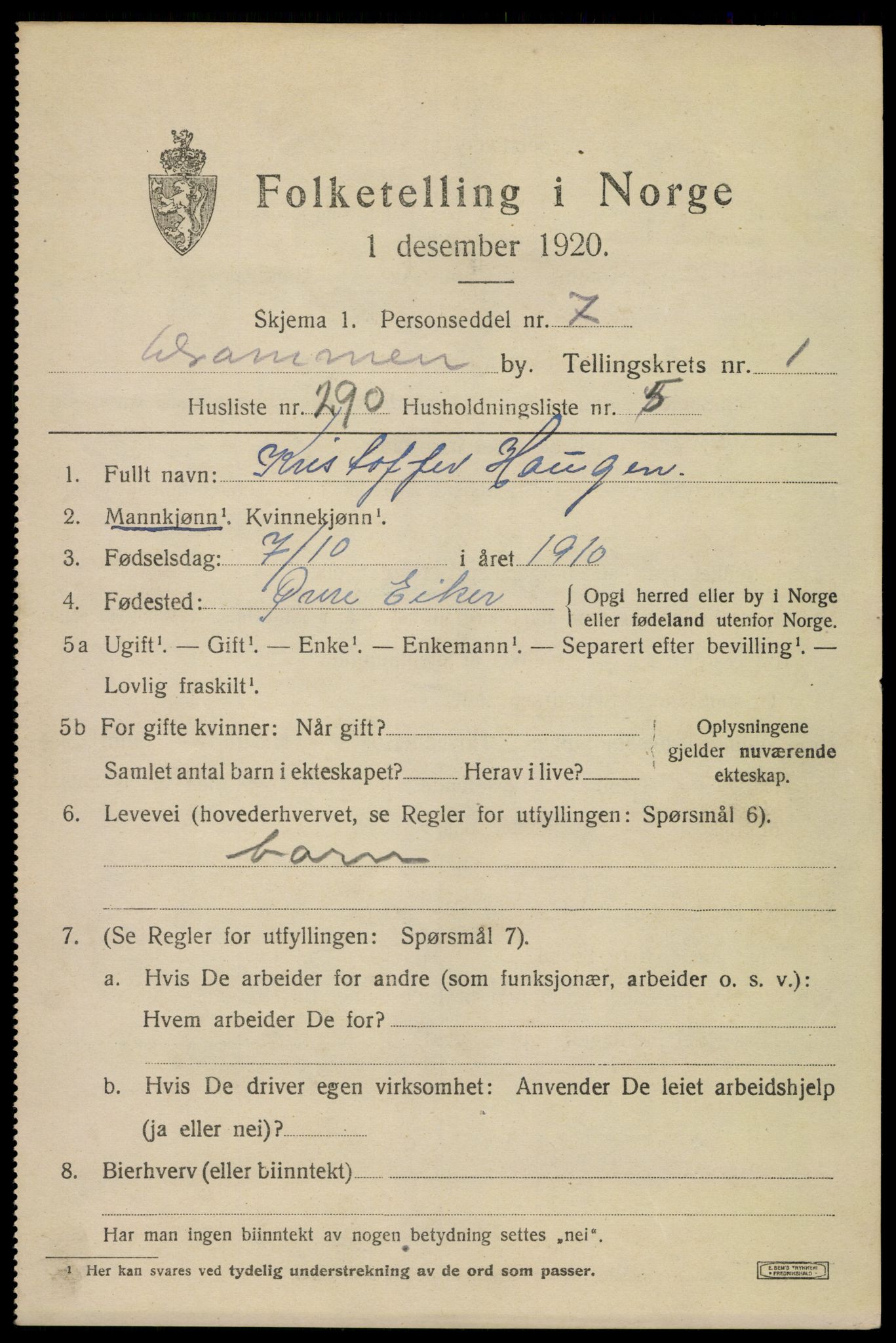 SAKO, 1920 census for Drammen, 1920, p. 24471