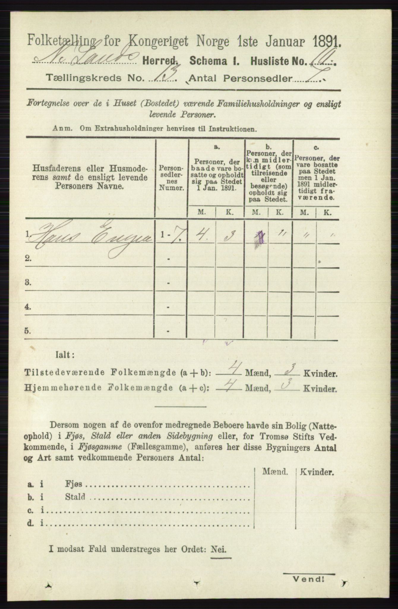 RA, 1891 census for 0538 Nordre Land, 1891, p. 3488