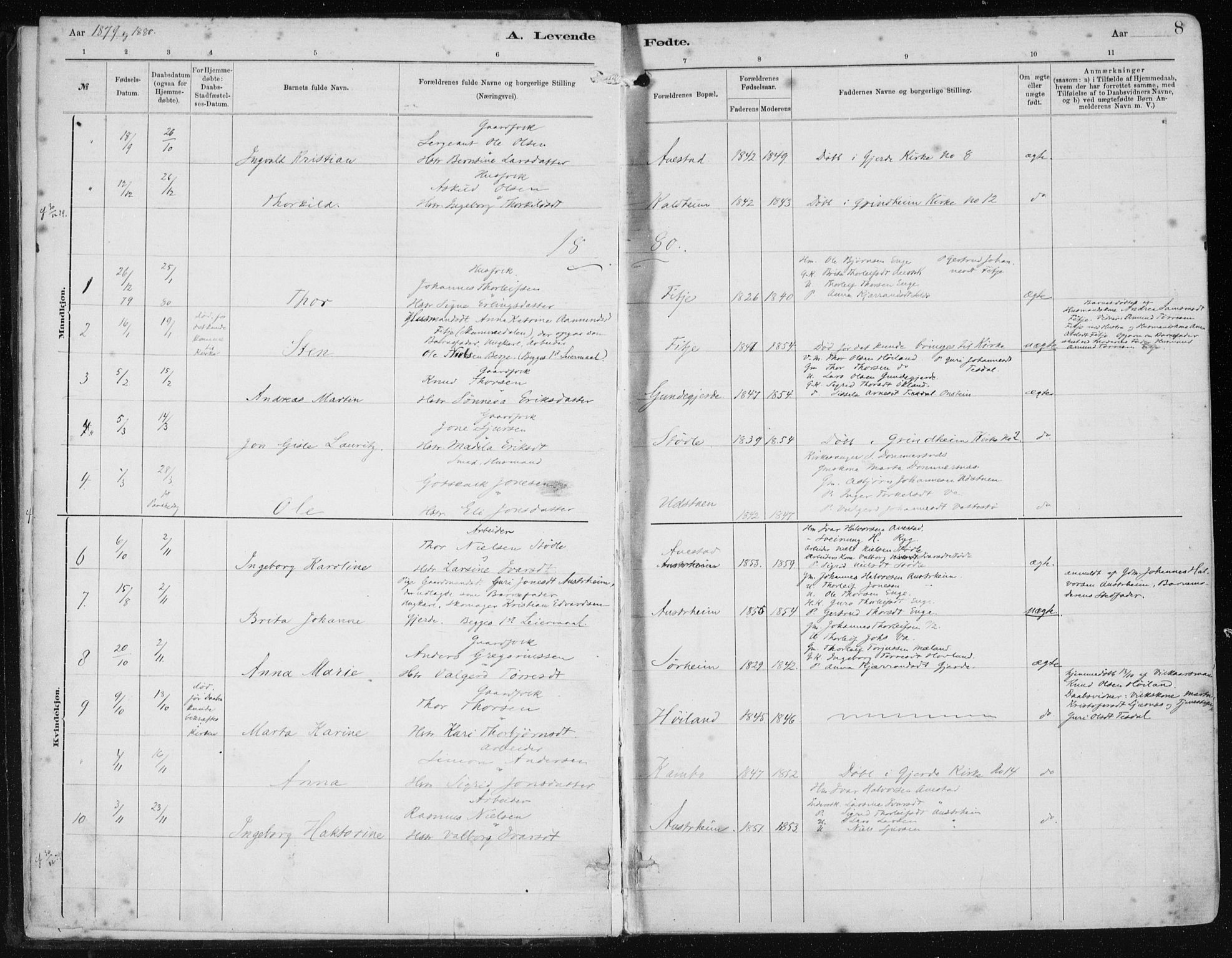 Etne sokneprestembete, SAB/A-75001/H/Haa: Parish register (official) no. B  1, 1879-1919, p. 8