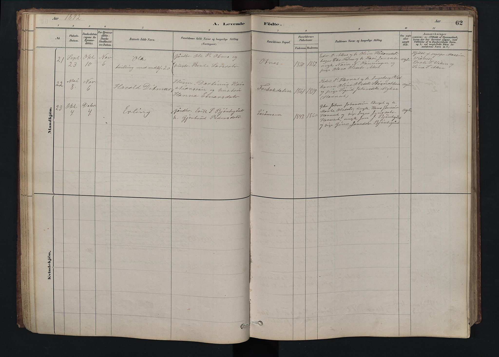 Rendalen prestekontor, SAH/PREST-054/H/Ha/Hab/L0009: Parish register (copy) no. 9, 1879-1902, p. 62