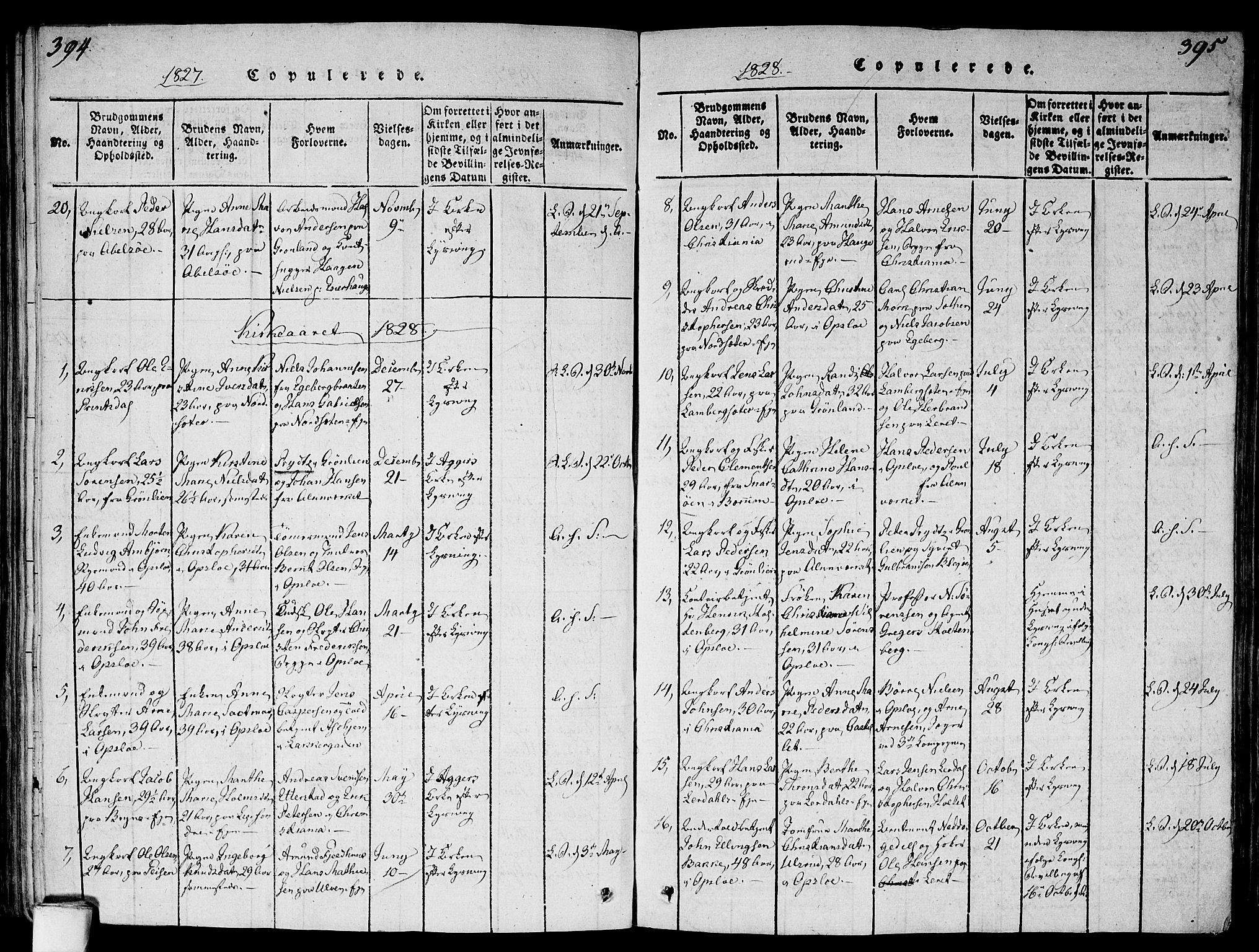 Gamlebyen prestekontor Kirkebøker, SAO/A-10884/F/Fa/L0002: Parish register (official) no. 2, 1817-1829, p. 394-395