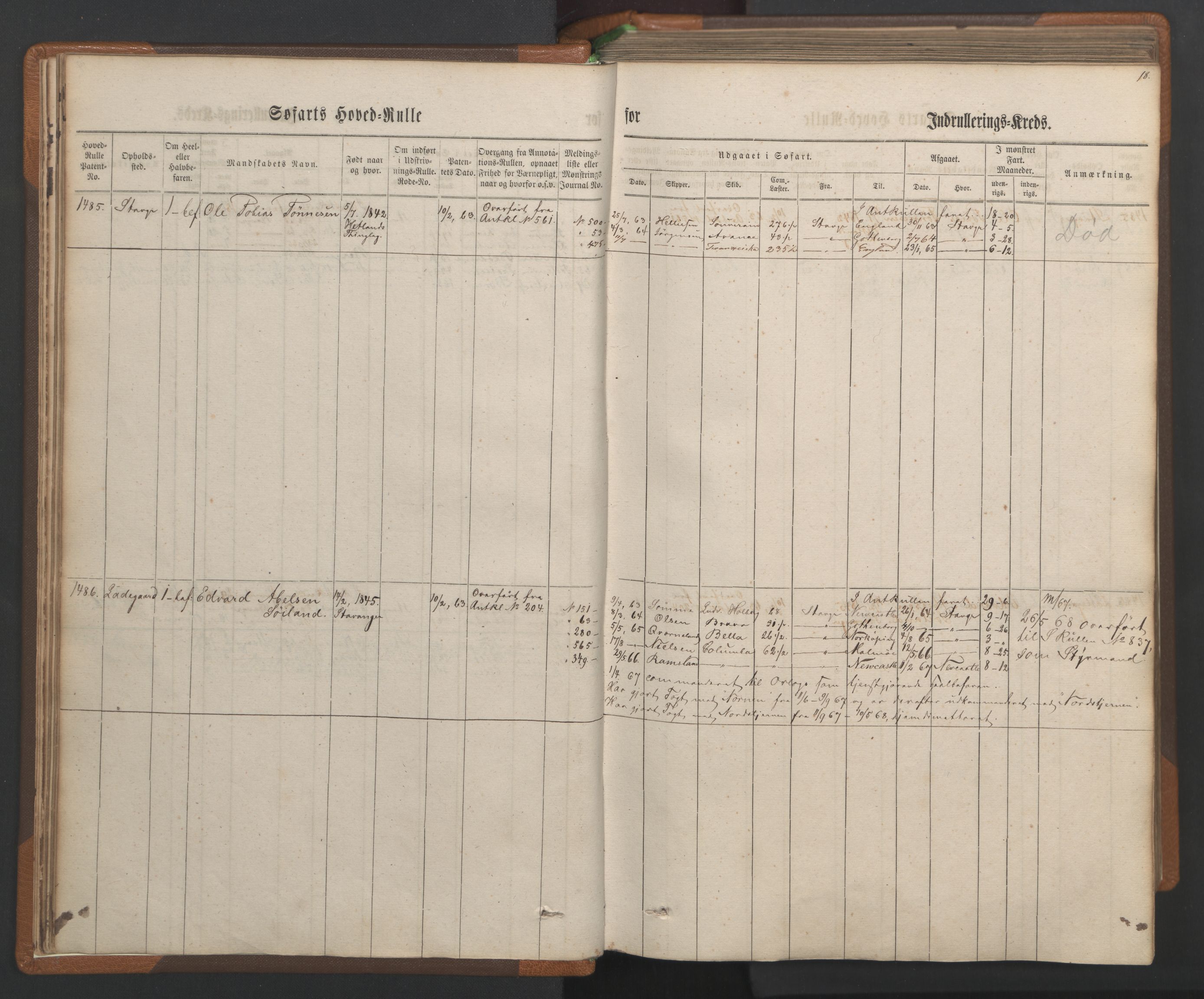 Stavanger sjømannskontor, SAST/A-102006/F/Fb/Fbb/L0003: Sjøfartshovedrulle, patentnr. 1451-2270, 1863, p. 23