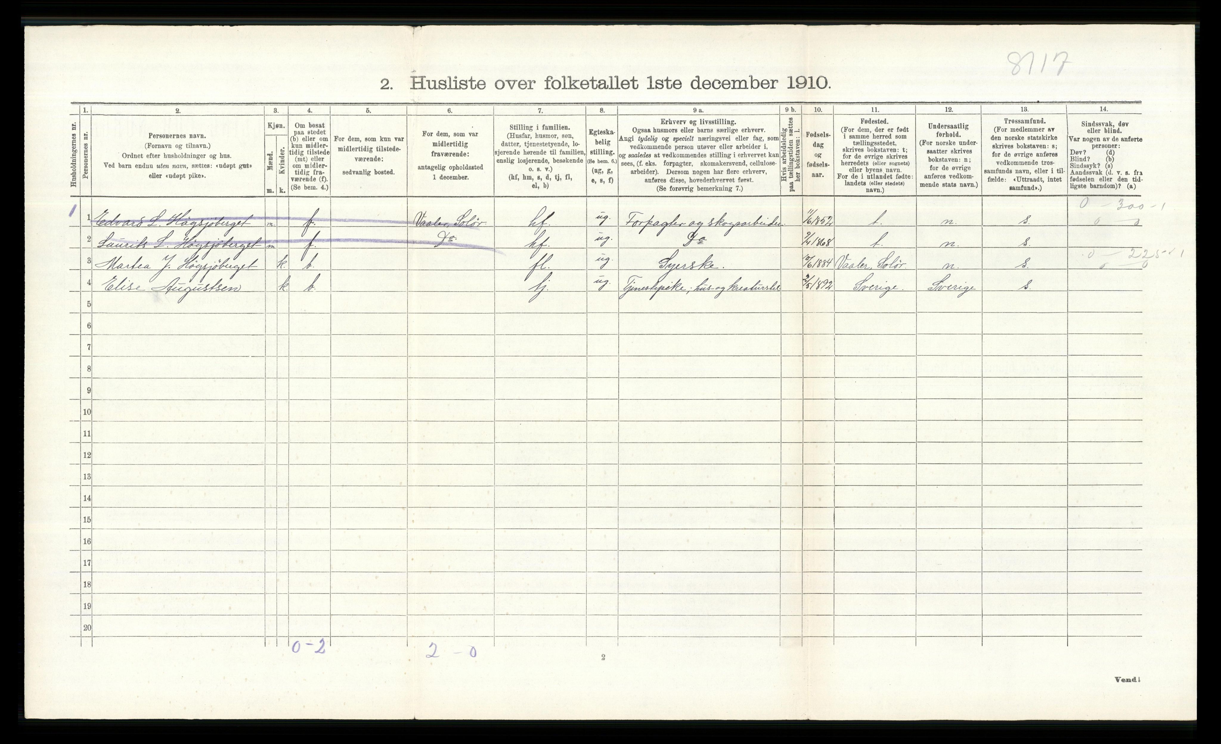 RA, 1910 census for Åsnes, 1910, p. 347