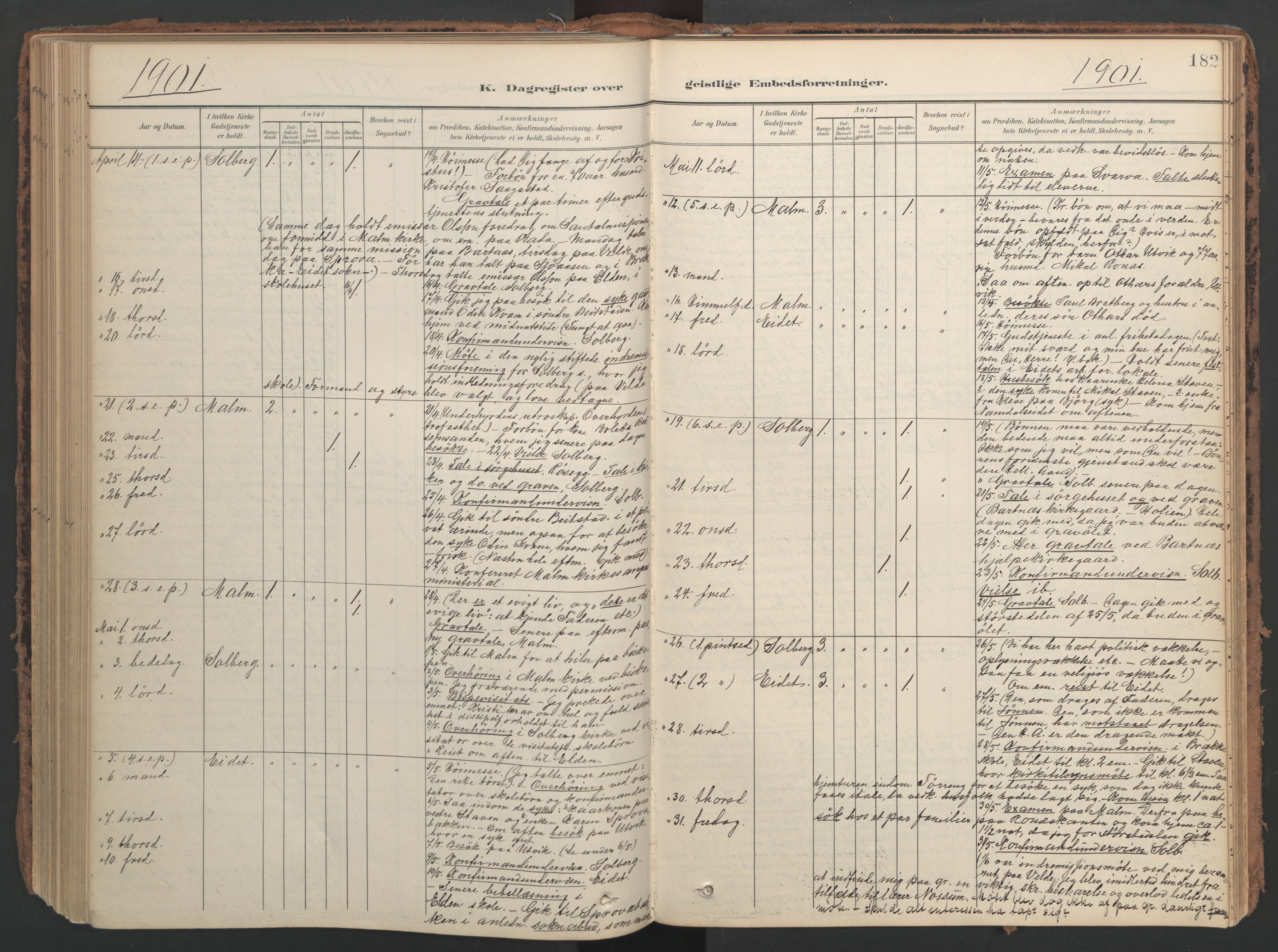 Ministerialprotokoller, klokkerbøker og fødselsregistre - Nord-Trøndelag, AV/SAT-A-1458/741/L0397: Parish register (official) no. 741A11, 1901-1911, p. 182