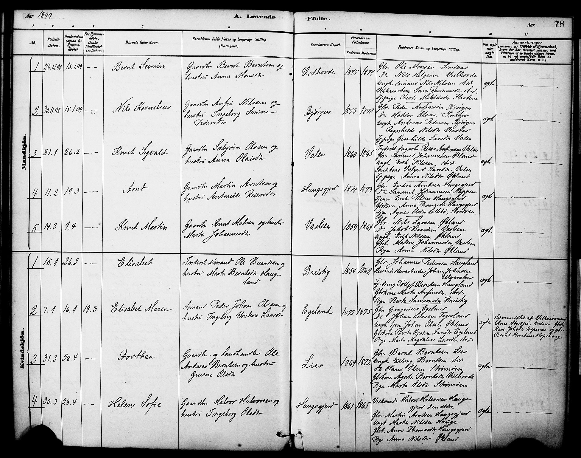 Sveio Sokneprestembete, AV/SAB-A-78501/H/Haa: Parish register (official) no. C 2, 1881-1899, p. 78
