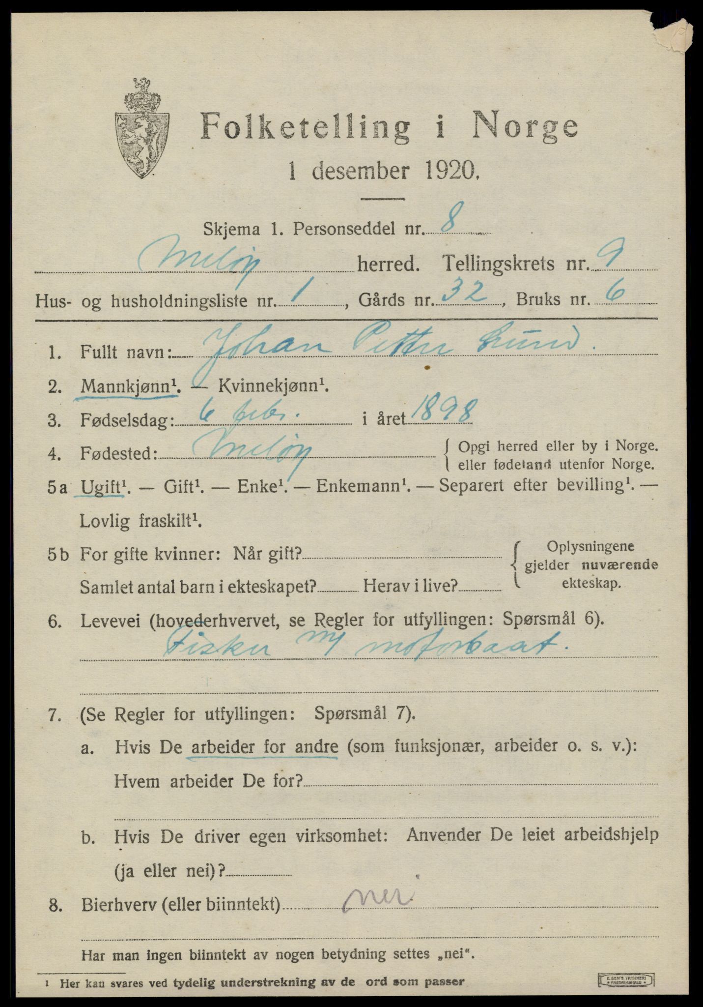 SAT, 1920 census for Meløy, 1920, p. 4417