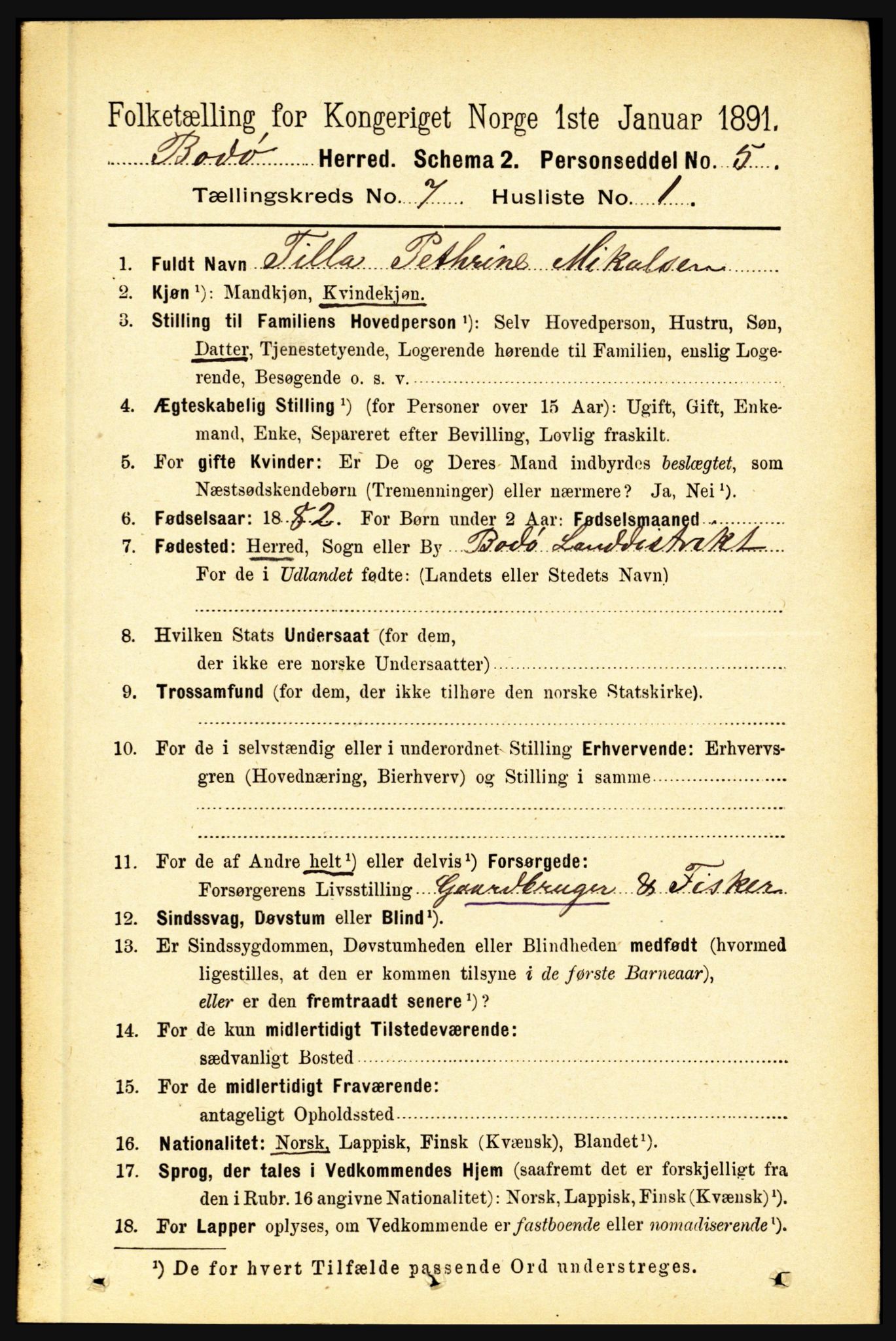 RA, 1891 census for 1843 Bodø, 1891, p. 4634