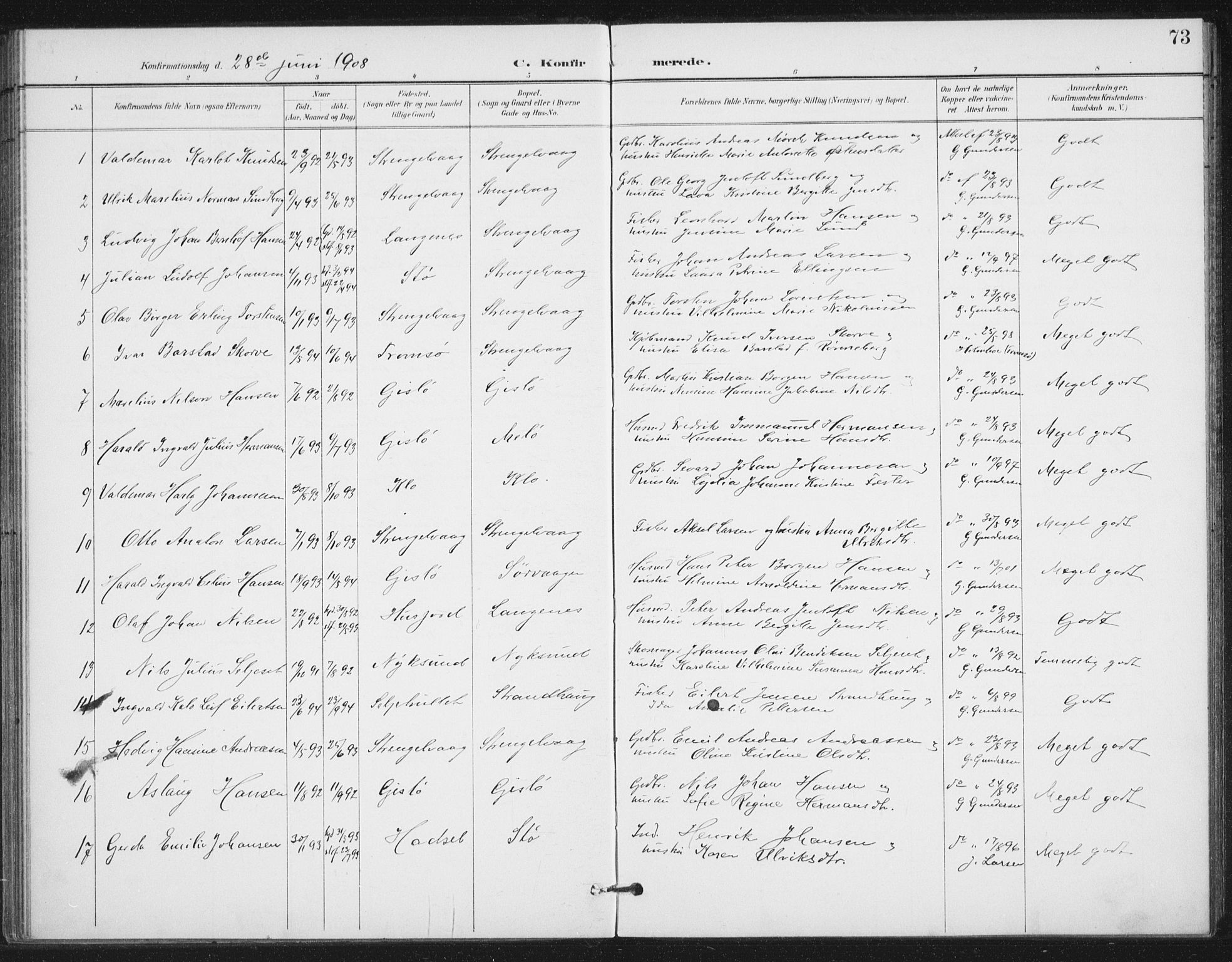 Ministerialprotokoller, klokkerbøker og fødselsregistre - Nordland, SAT/A-1459/894/L1356: Parish register (official) no. 894A02, 1897-1914, p. 73