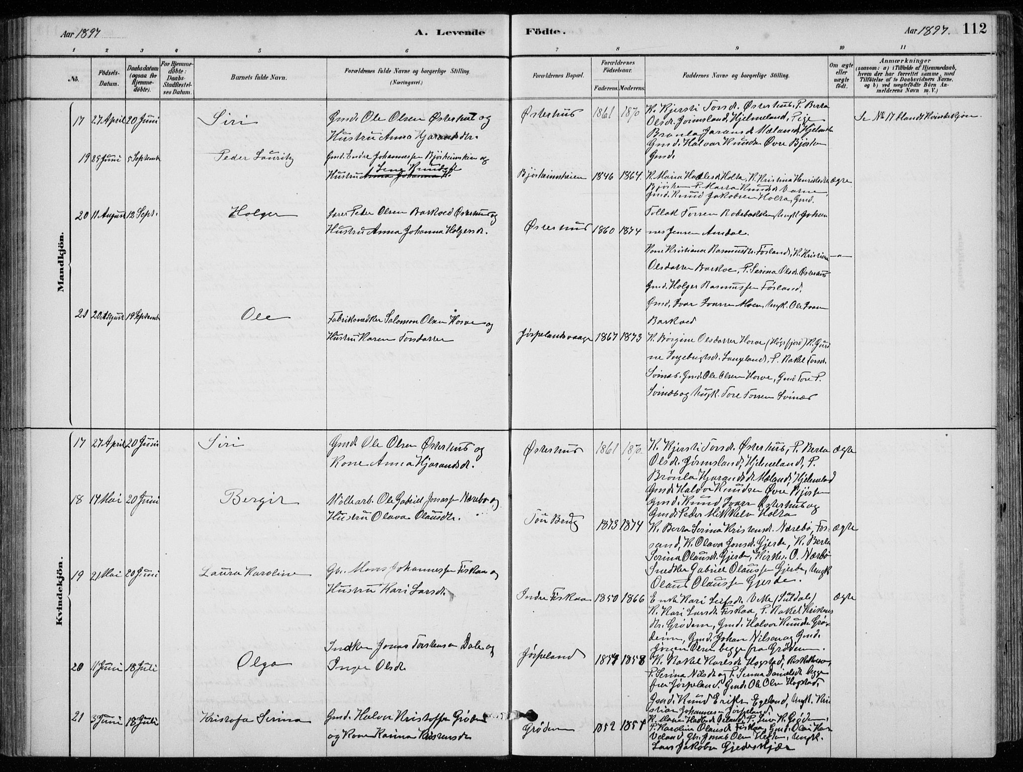 Strand sokneprestkontor, AV/SAST-A-101828/H/Ha/Hab/L0004: Parish register (copy) no. B 4, 1878-1903, p. 112
