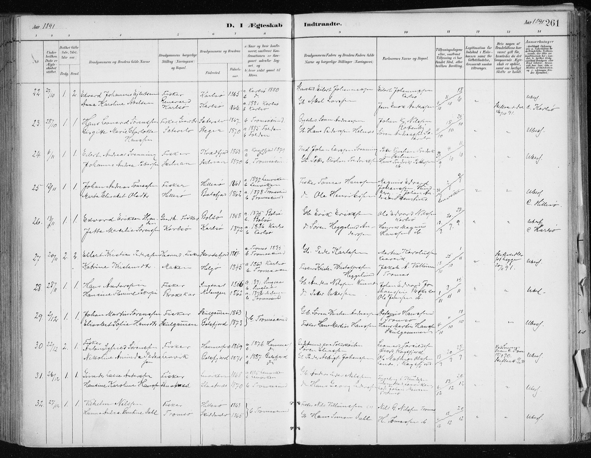 Tromsøysund sokneprestkontor, SATØ/S-1304/G/Ga/L0005kirke: Parish register (official) no. 5, 1888-1896, p. 261