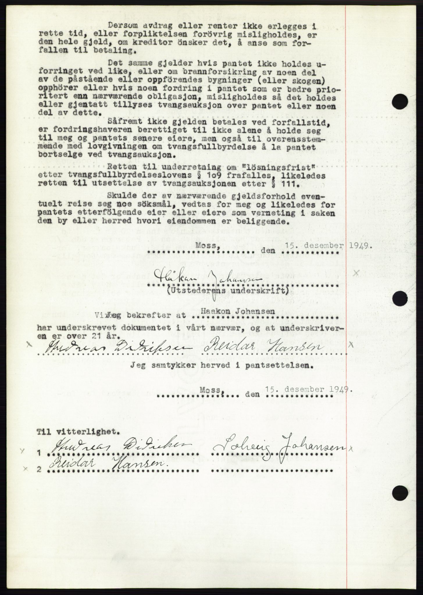 Moss sorenskriveri, SAO/A-10168: Mortgage book no. B23, 1949-1950, Diary no: : 4102/1949