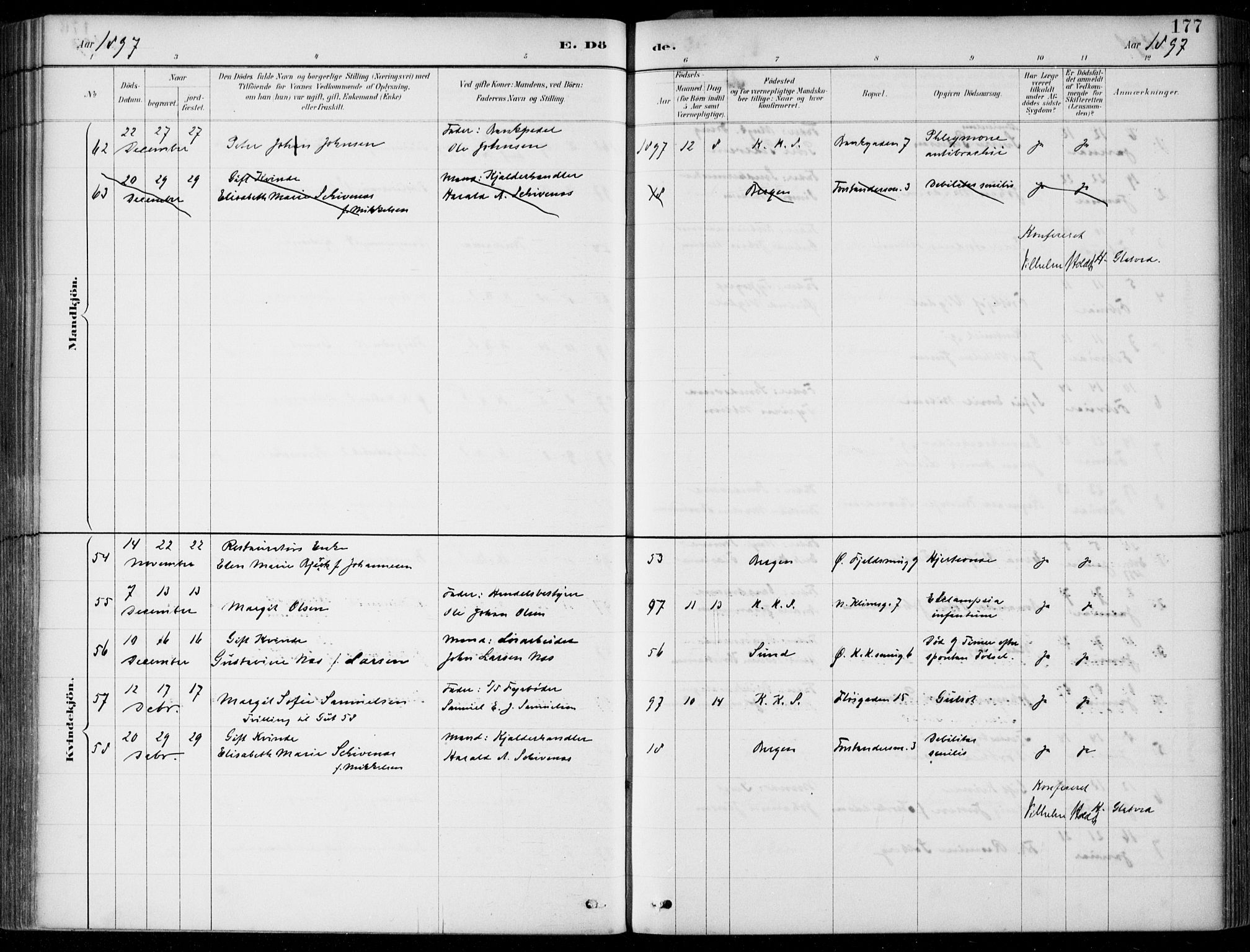 Korskirken sokneprestembete, SAB/A-76101/H/Hab: Parish register (copy) no. E 4, 1884-1910, p. 177