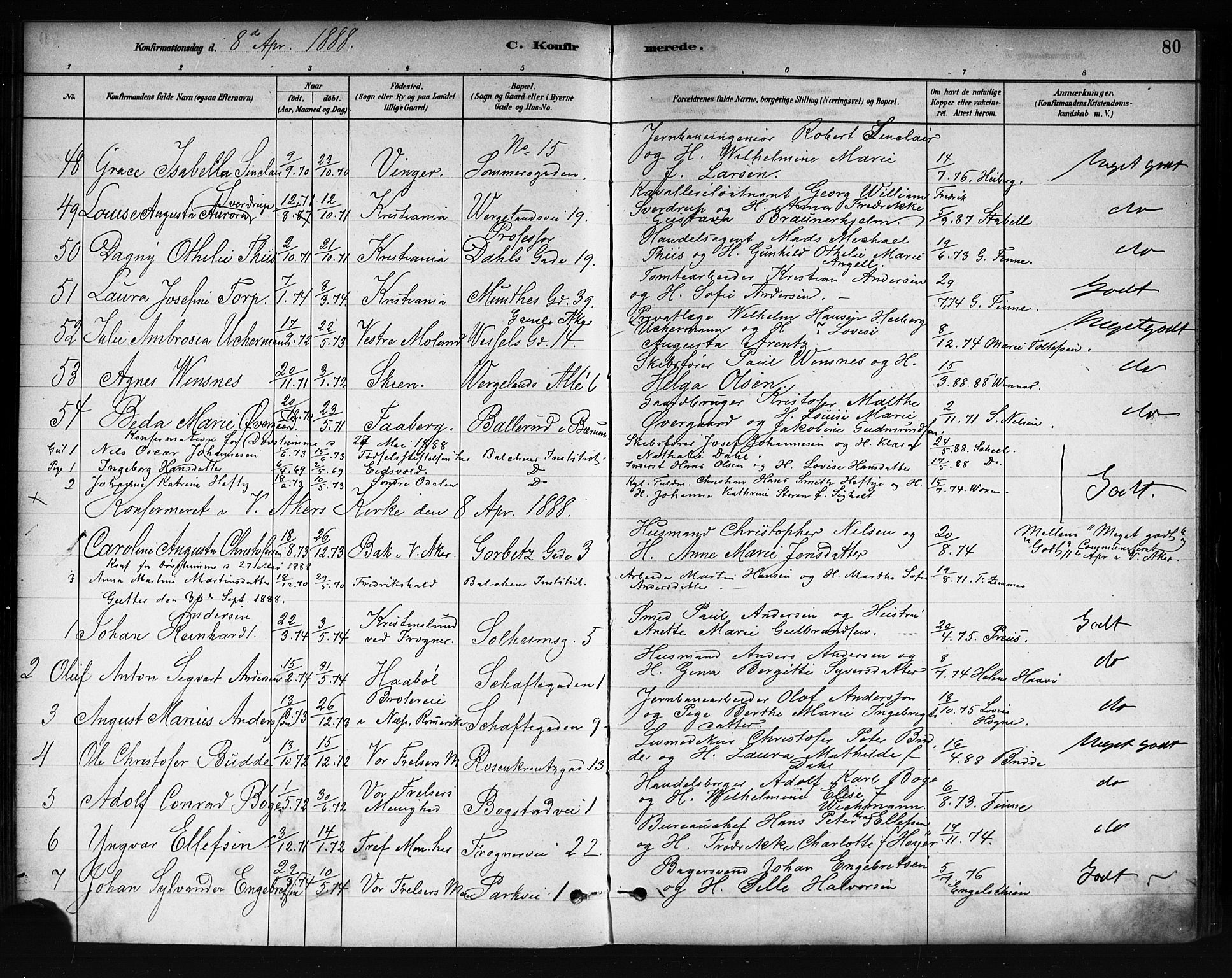 Uranienborg prestekontor Kirkebøker, AV/SAO-A-10877/F/Fa/L0002: Parish register (official) no. 2, 1880-1896, p. 80