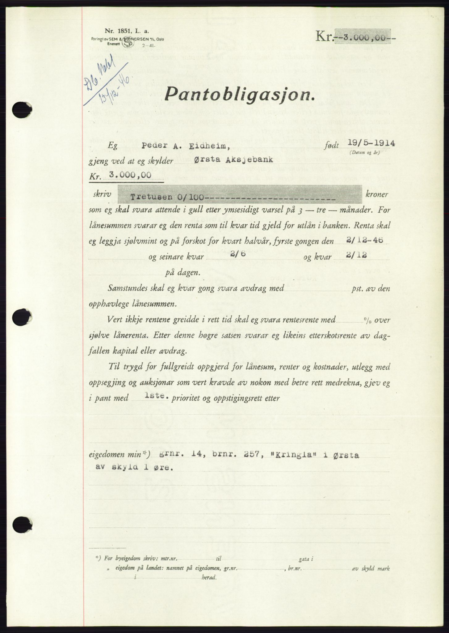 Søre Sunnmøre sorenskriveri, AV/SAT-A-4122/1/2/2C/L0114: Mortgage book no. 1-2B, 1943-1947, Diary no: : 1661/1946