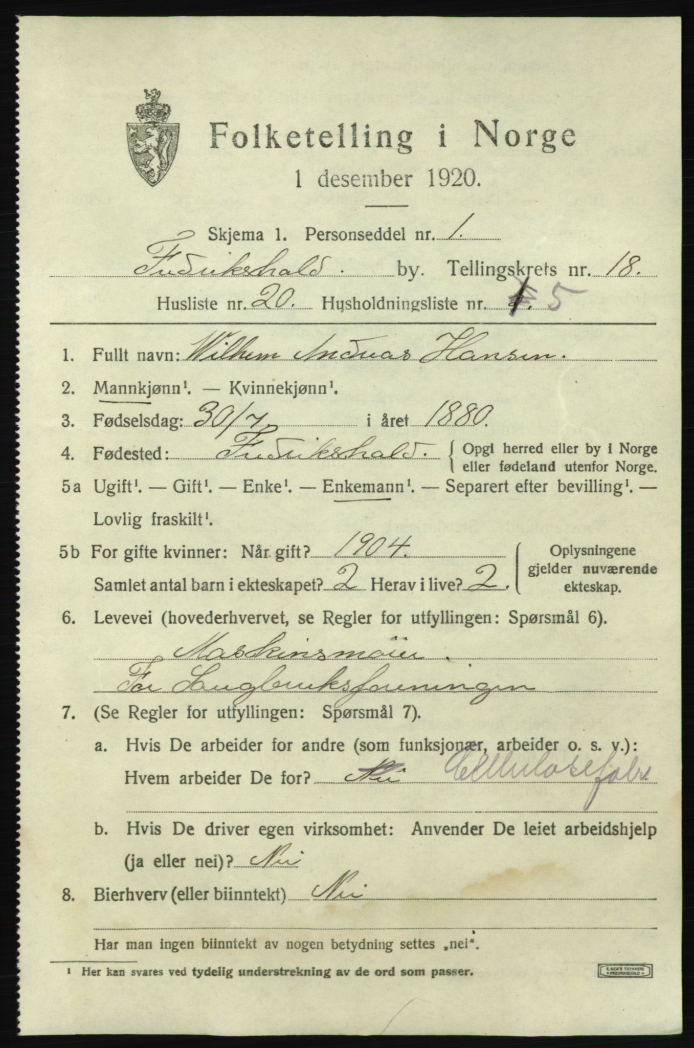 SAO, 1920 census for Fredrikshald, 1920, p. 27679