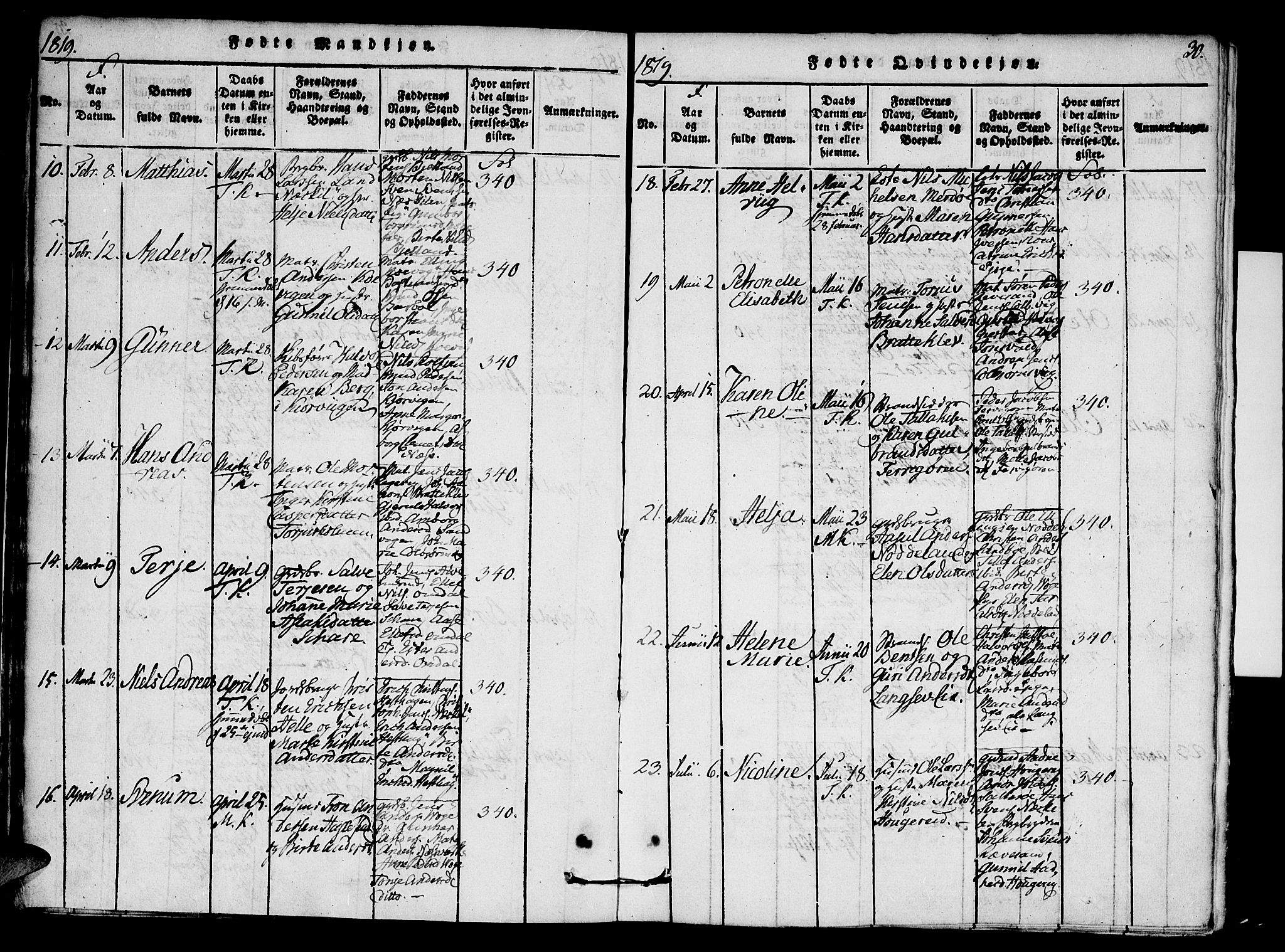 Austre Moland sokneprestkontor, AV/SAK-1111-0001/F/Fa/Faa/L0004: Parish register (official) no. A 4, 1816-1824, p. 30