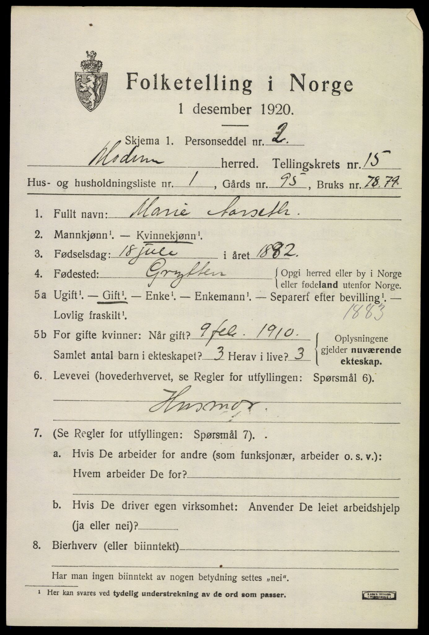 SAKO, 1920 census for Modum, 1920, p. 17961