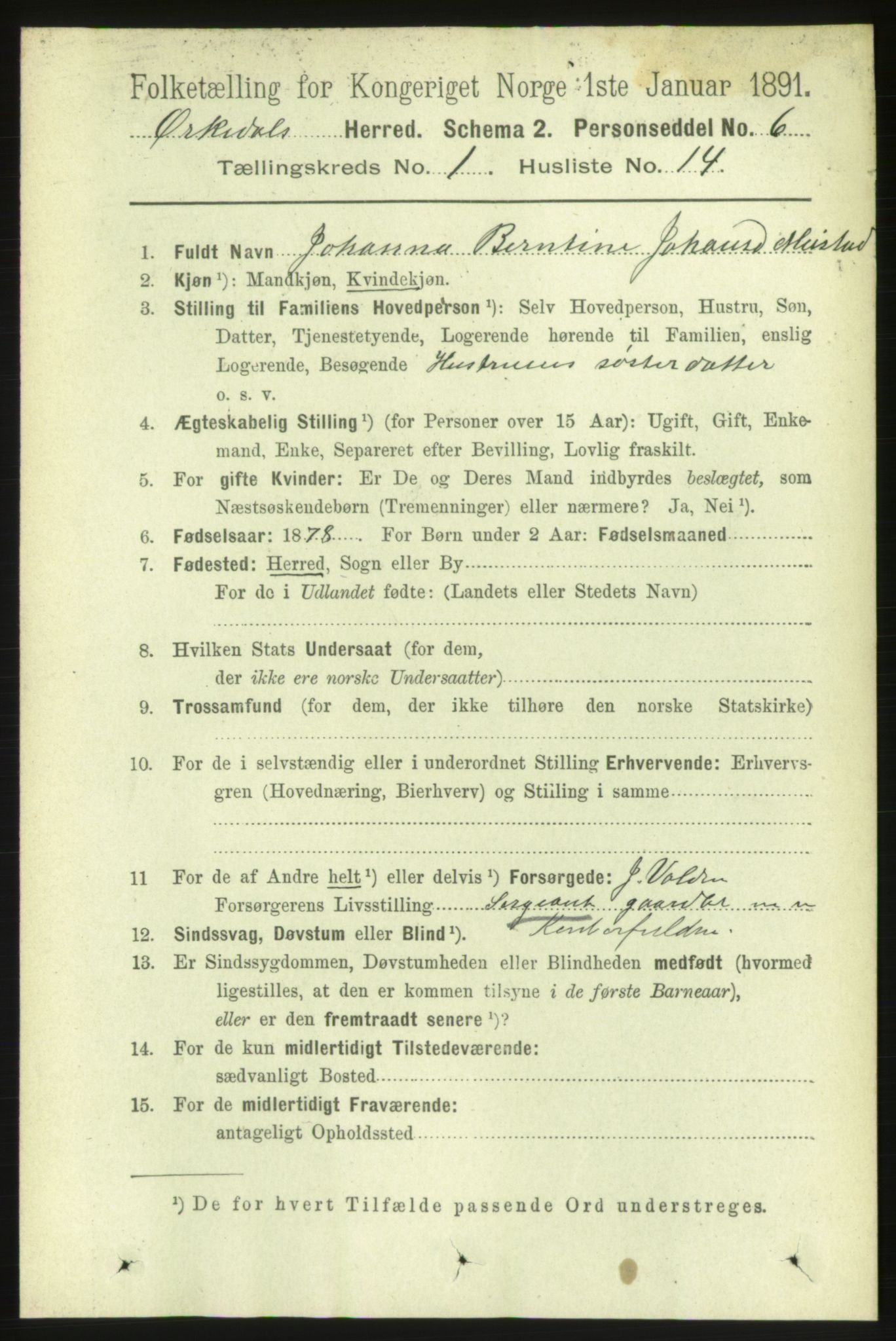 RA, 1891 census for 1638 Orkdal, 1891, p. 227